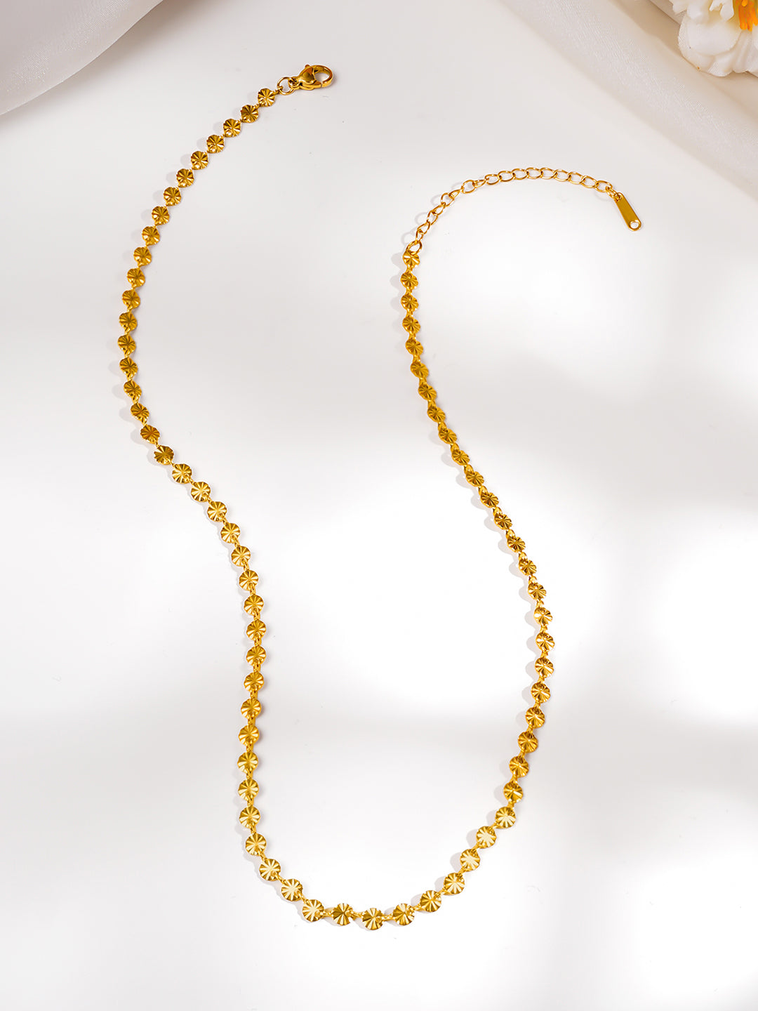 Demi Fine 18K Gold Plated Stainless steel Sunray Textured Coin Chain Necklace Length - 19 cm