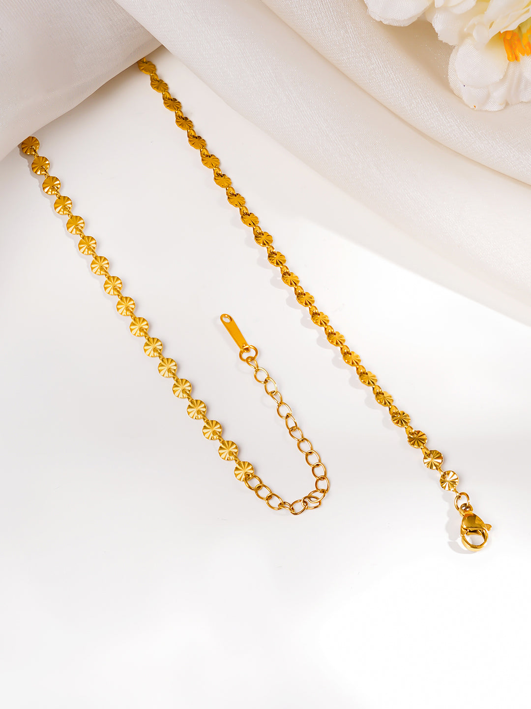 Demi Fine 18K Gold Plated Stainless steel Sunray Textured Coin Chain Necklace Length - 19 cm