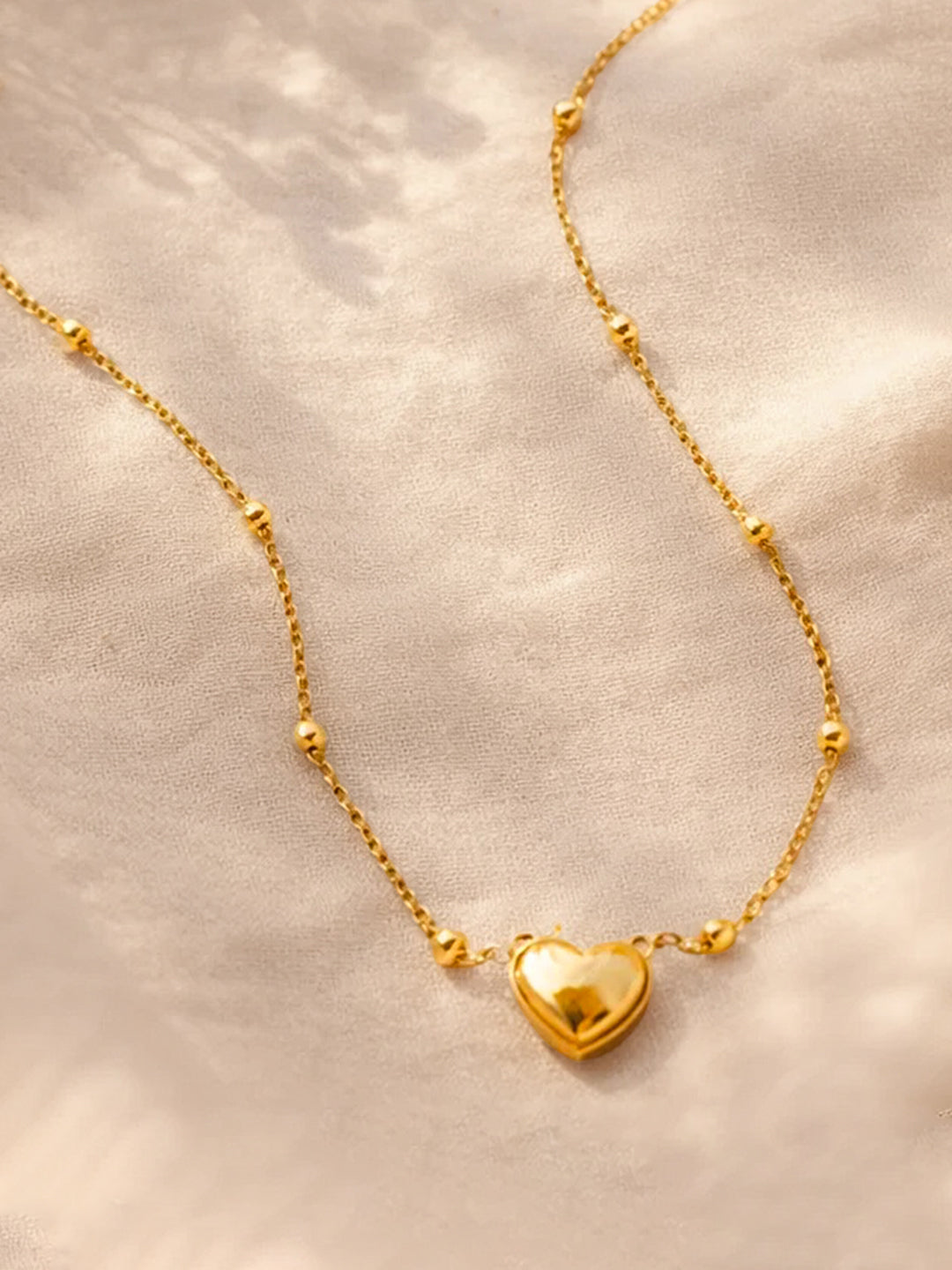 Demi Fine 18K Gold Plated Stainless steel Beaded Chain Heart Pendant Necklace Length - 21 cm