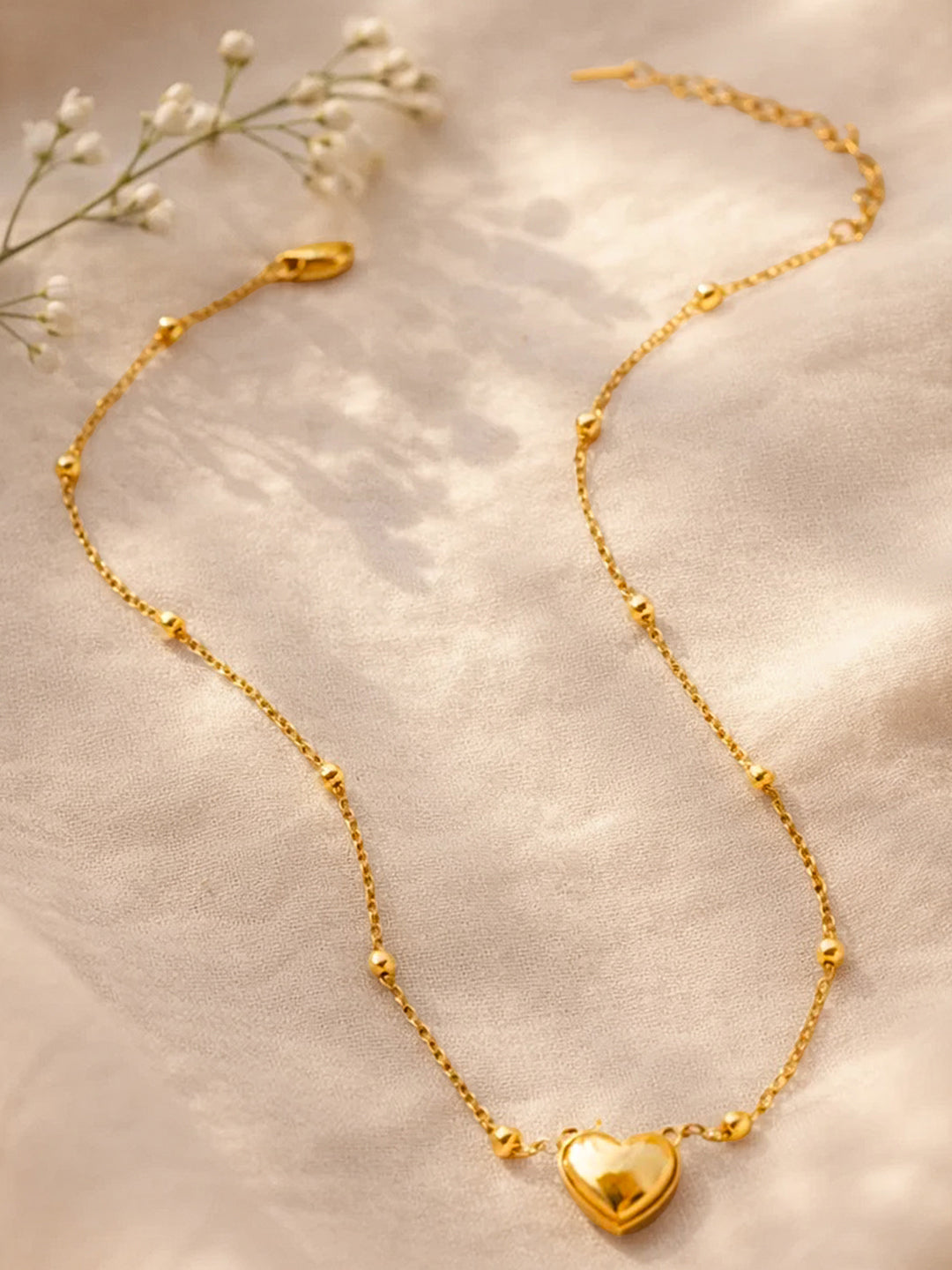 Demi Fine 18K Gold Plated Stainless steel Beaded Chain Heart Pendant Necklace Length - 21 cm