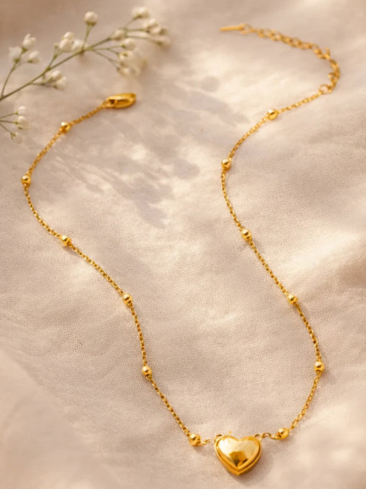 Demi Fine 18K Gold Plated Stainless steel Beaded Chain Heart Pendant Necklace Length - 21 cm