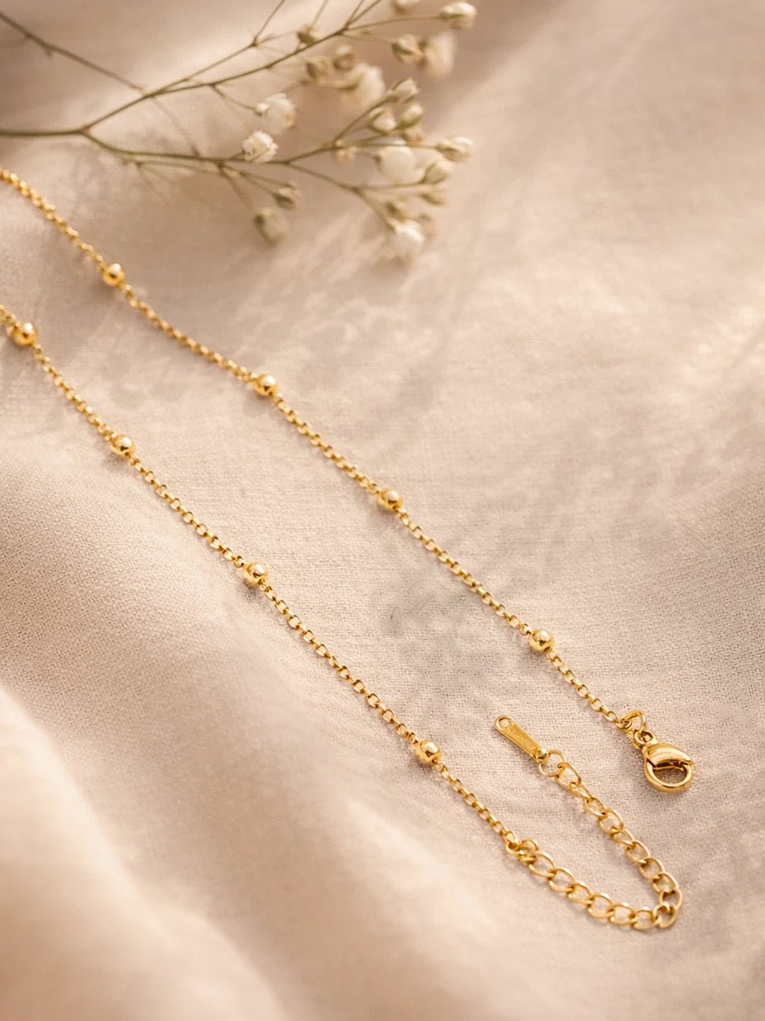 Demi Fine 18K Gold Plated Stainless steel Beaded Chain Heart Pendant Necklace Length - 21 cm