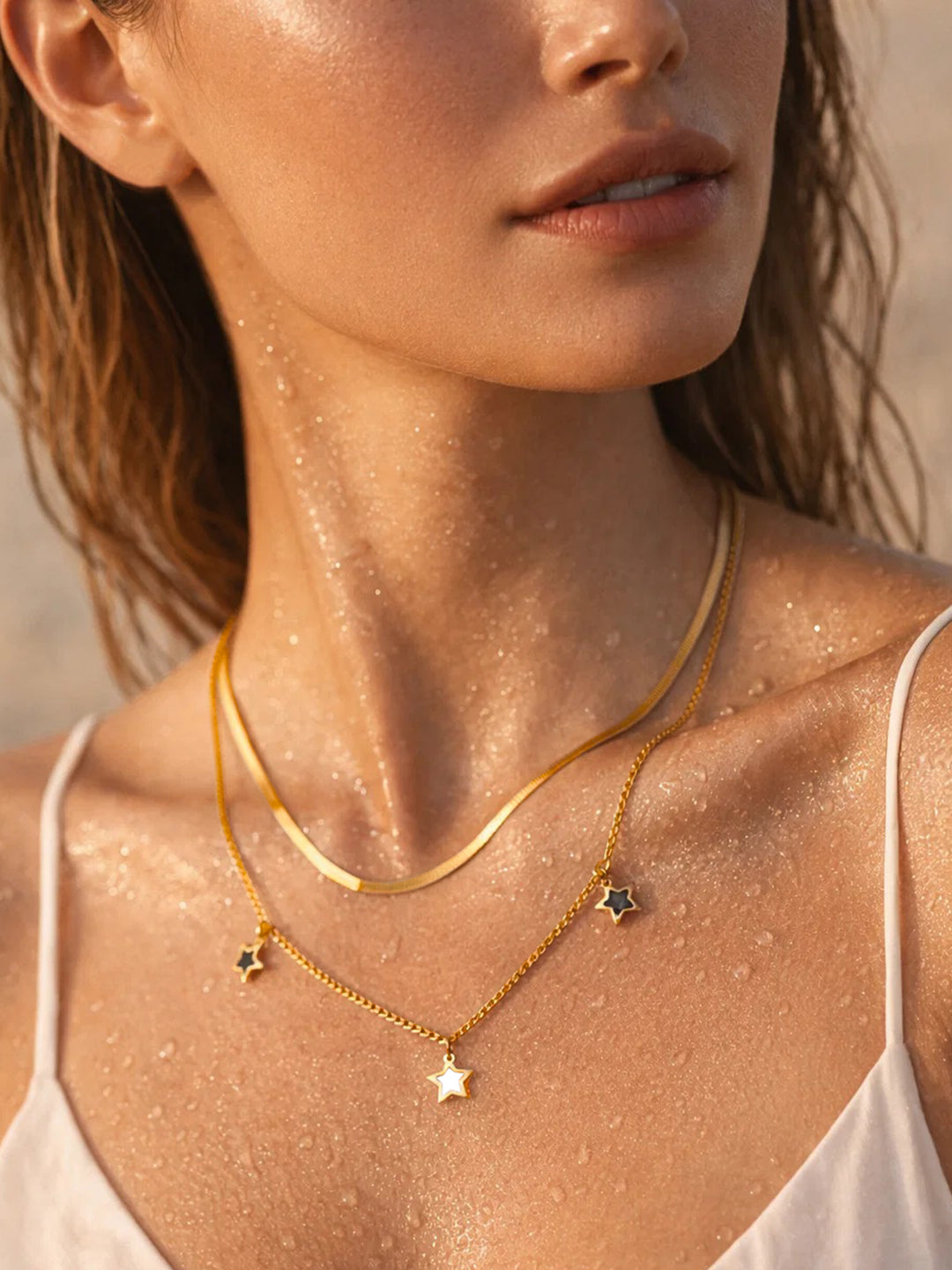 Demi Fine 18K Gold Plated Stainless steel Layered Chain Star Charm Necklace Length - 22.7 cm