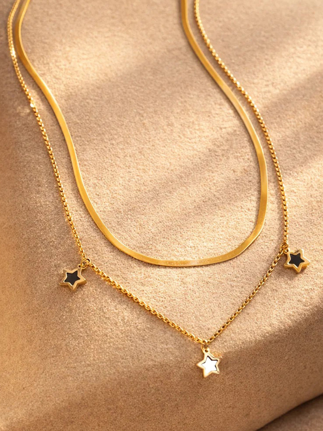 Demi Fine 18K Gold Plated Stainless steel Layered Chain Star Charm Necklace Length - 22.7 cm