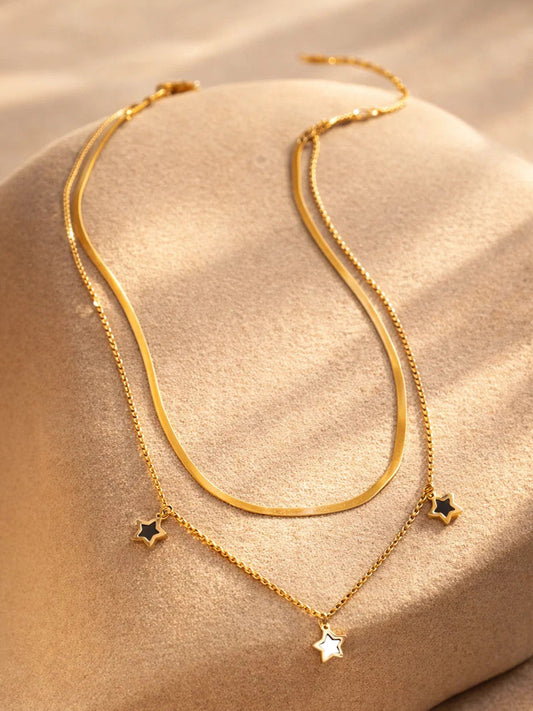 Demi Fine 18K Gold Plated Stainless steel Layered Chain Star Charm Necklace Length - 22.7 cm
