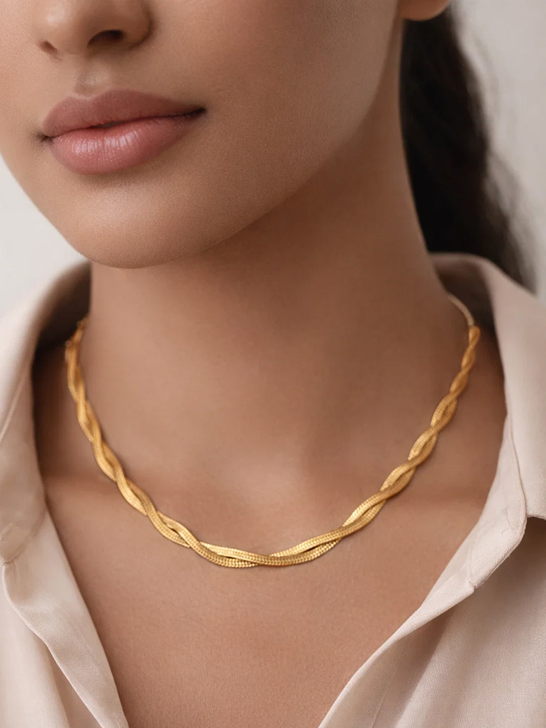 Demi Fine 18K Gold Plated Stainless steel Twisted Snake Chain Necklace Length - 19.2 cm