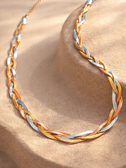 Demi Fine Triple Tone Stainless steel Twisted Snake Chain Necklace Length - 19.5 cm