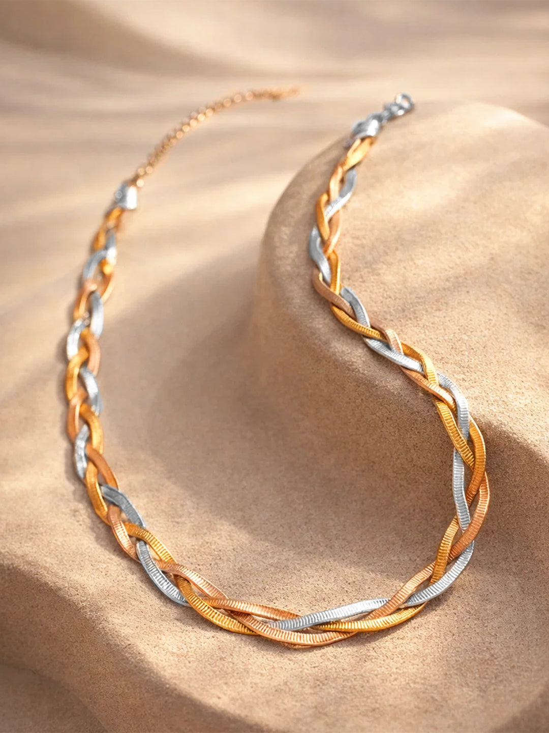 Demi Fine Triple Tone Stainless steel Twisted Snake Chain Necklace Length - 19.5 cm