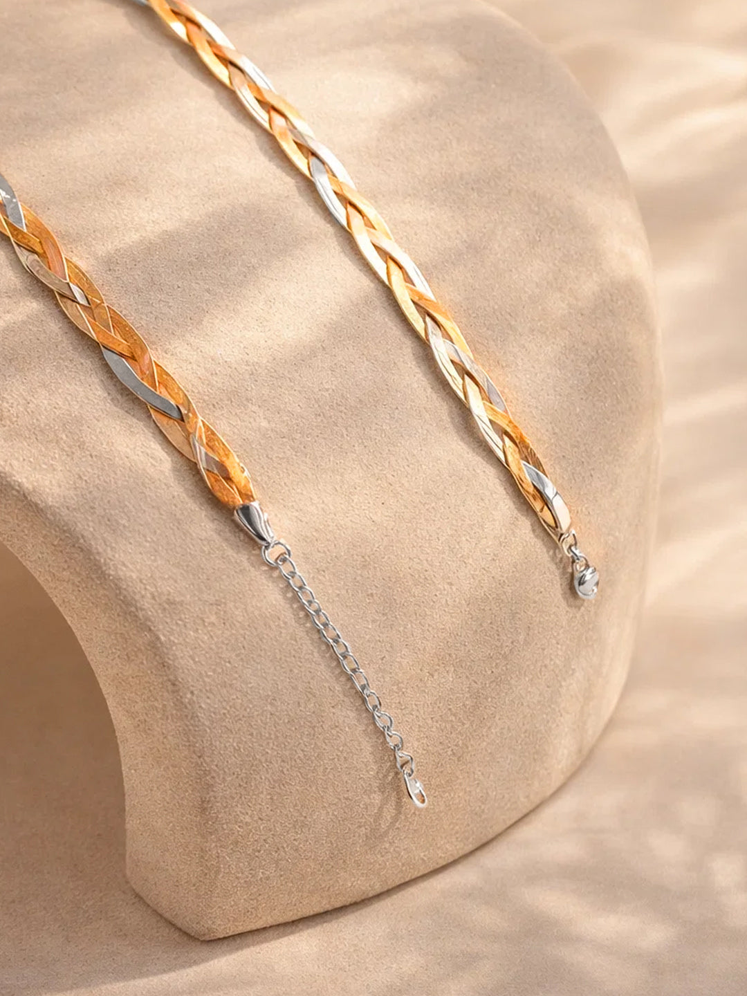 Demi Fine Triple Tone Stainless steel Twisted Snake Chain Necklace Length - 19.5 cm
