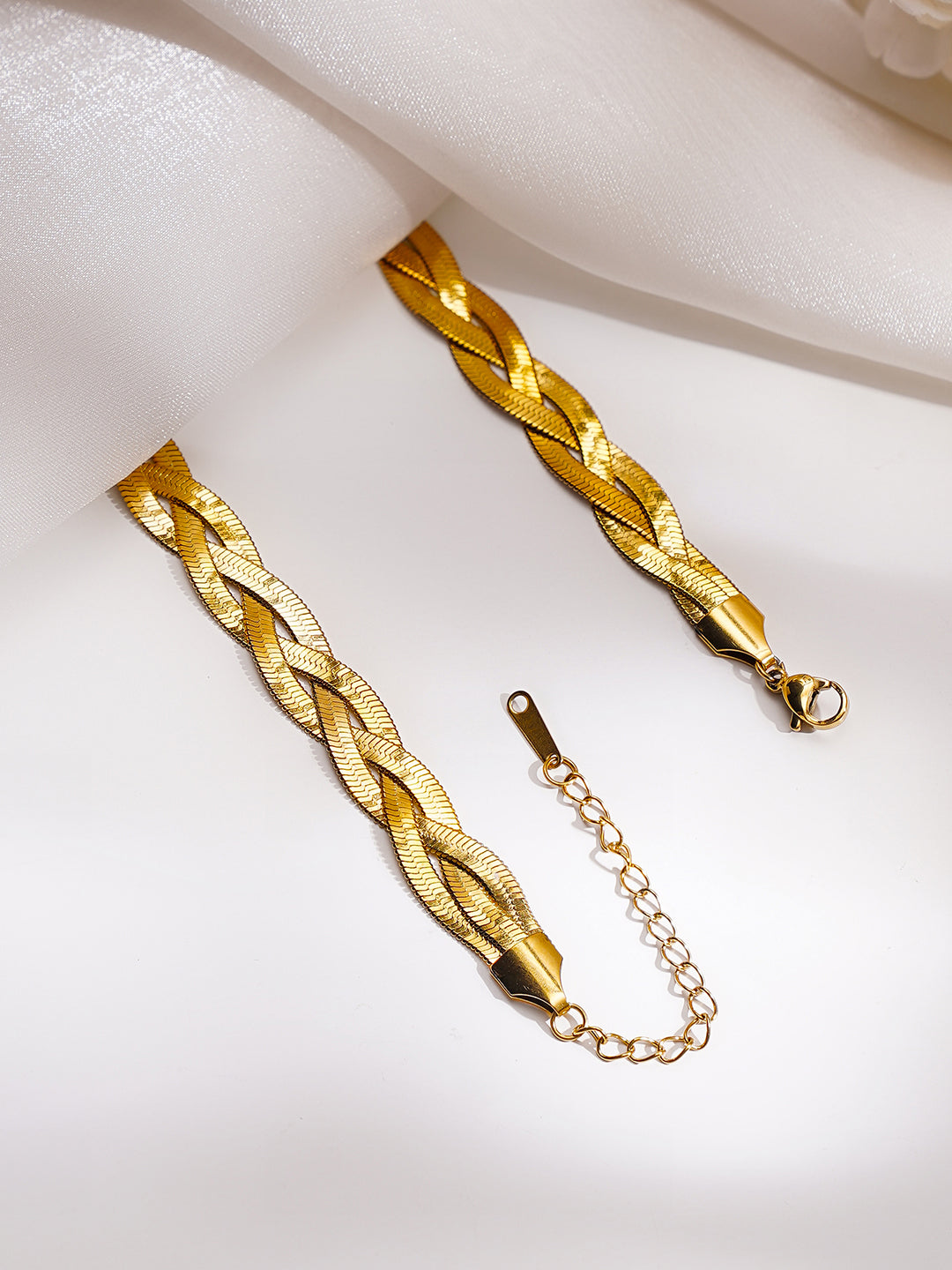 Demi Fine 18K Gold Plated Stainless steel Twisted Snake Chain Necklace Length - 19.5 cm