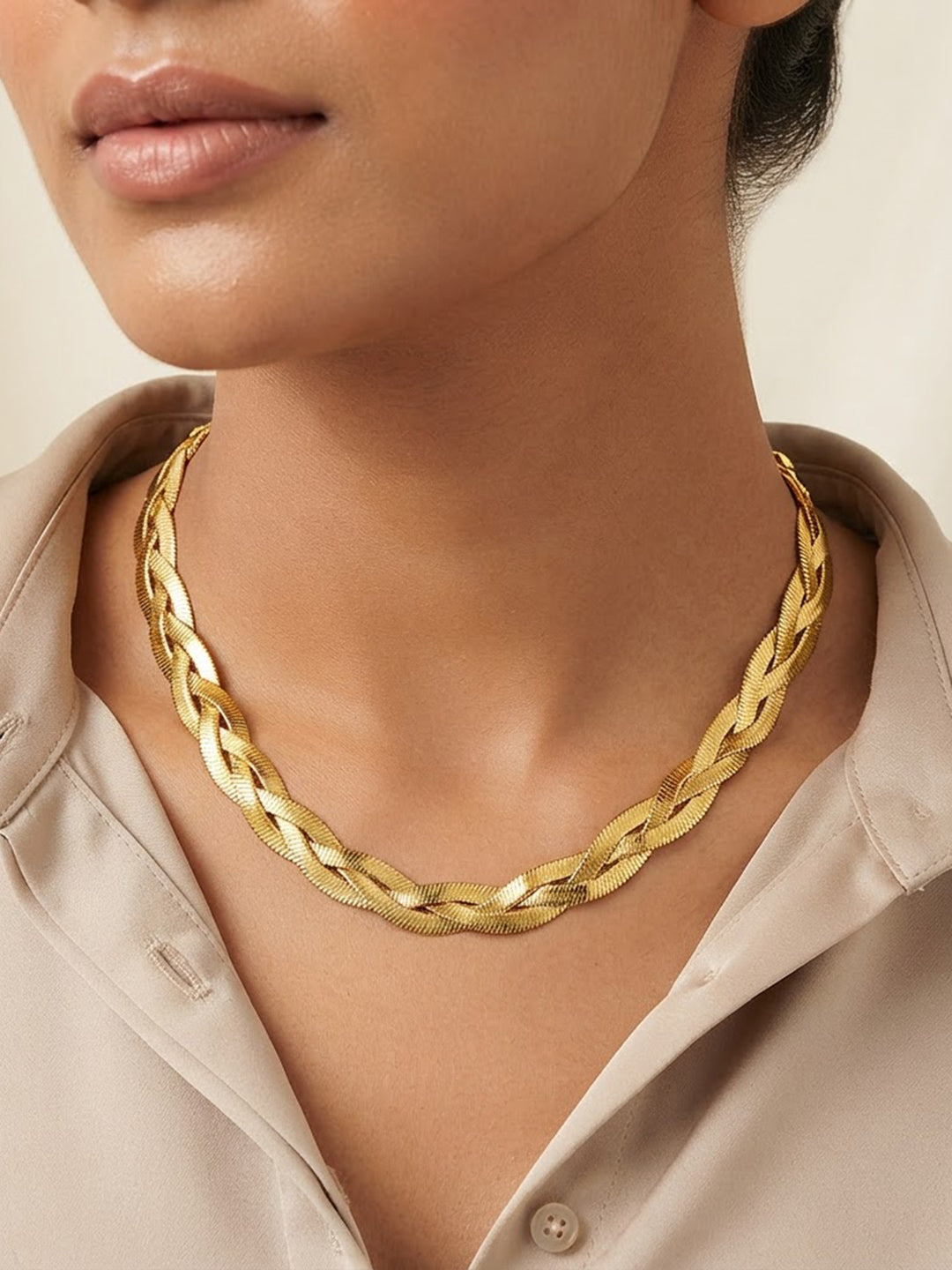 Demi Fine 18K Gold Plated Stainless steel Twisted Snake Chain Necklace Length - 19.5 cm
