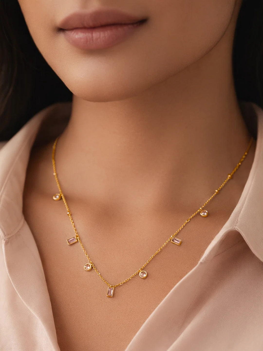 Demi Fine 18K Gold Plated Stainless steel Crystal Charm Chain Necklace Length - 20.5 cm