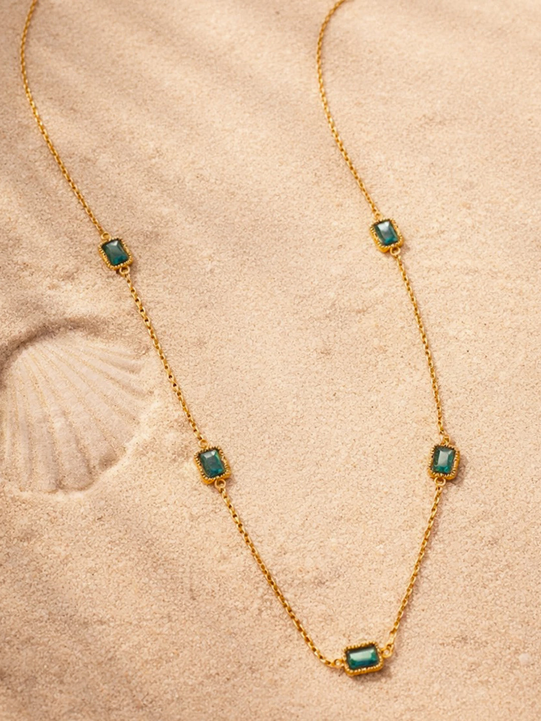 Demi Fine 18K Gold Plated Stainless steel Chain Emerald Green Necklace Length - 20 cm