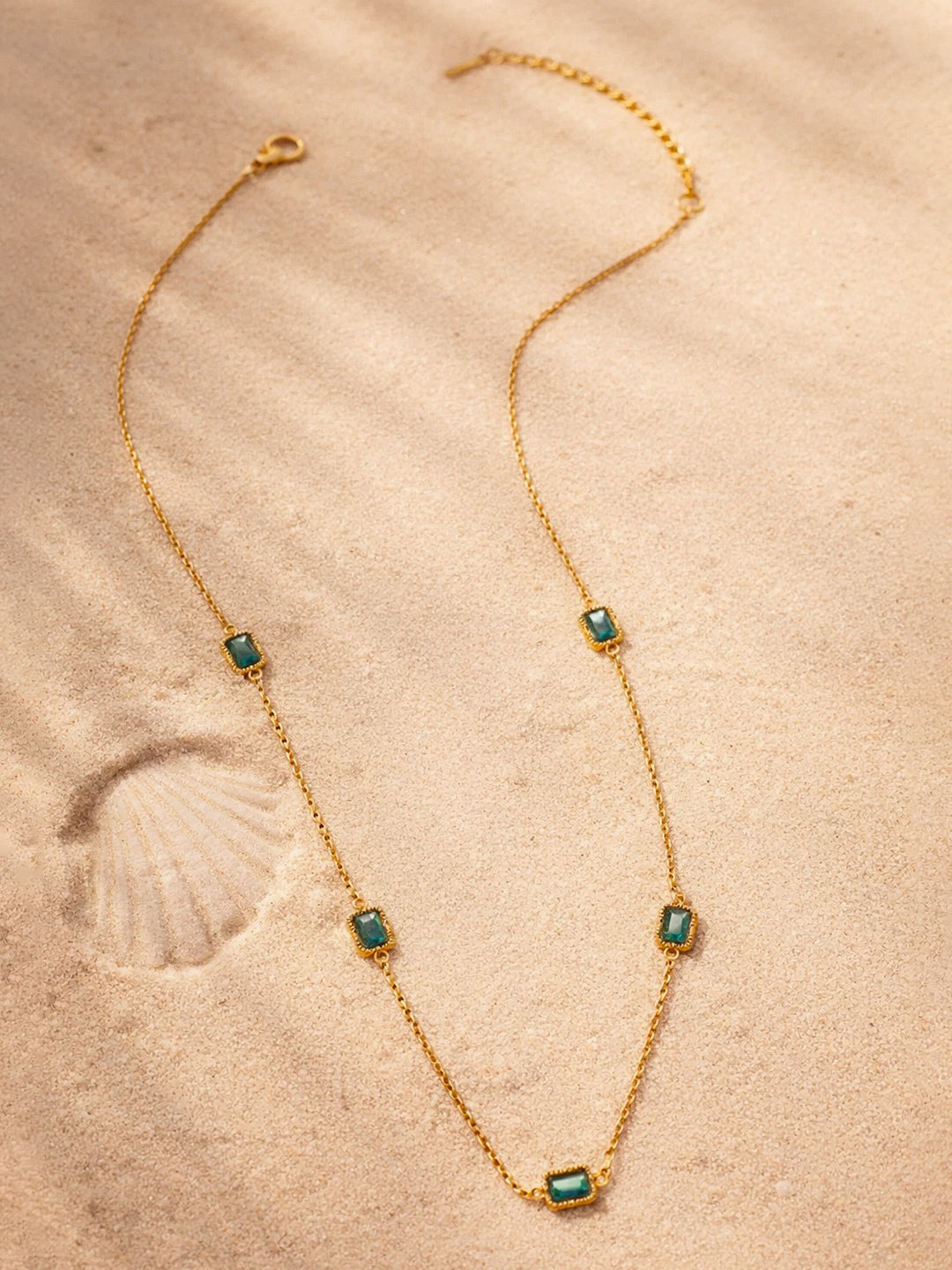 Demi Fine 18K Gold Plated Stainless steel Chain Emerald Green Necklace Length - 20 cm