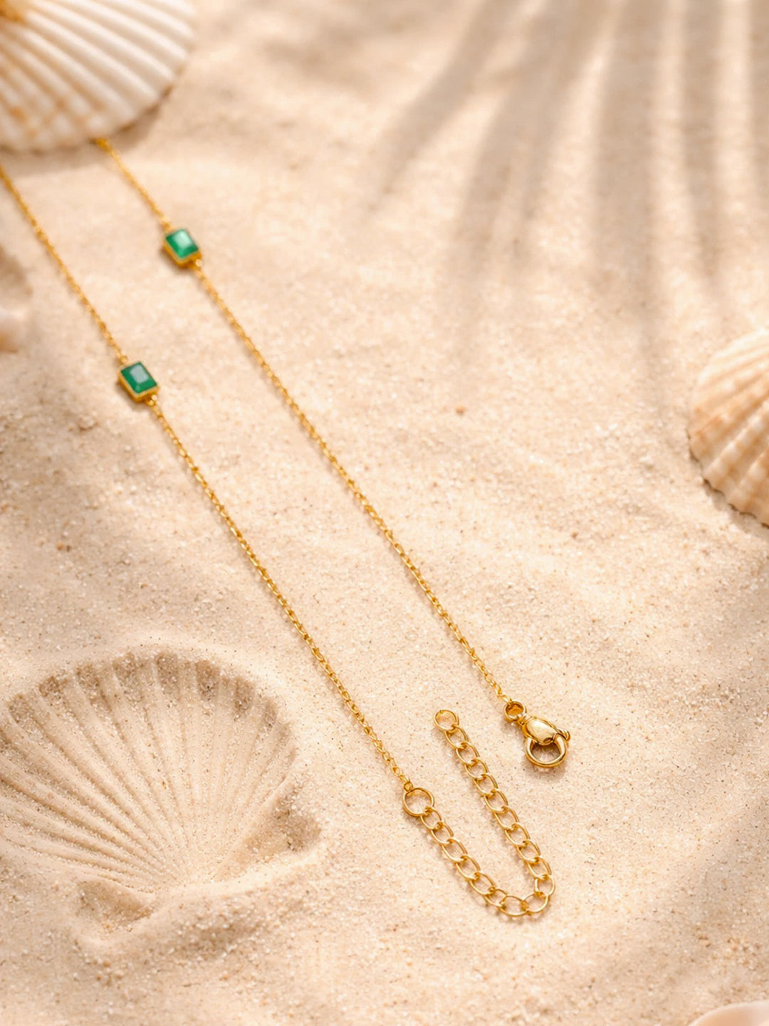 Demi Fine 18K Gold Plated Stainless steel Chain Emerald Green Necklace Length - 20 cm