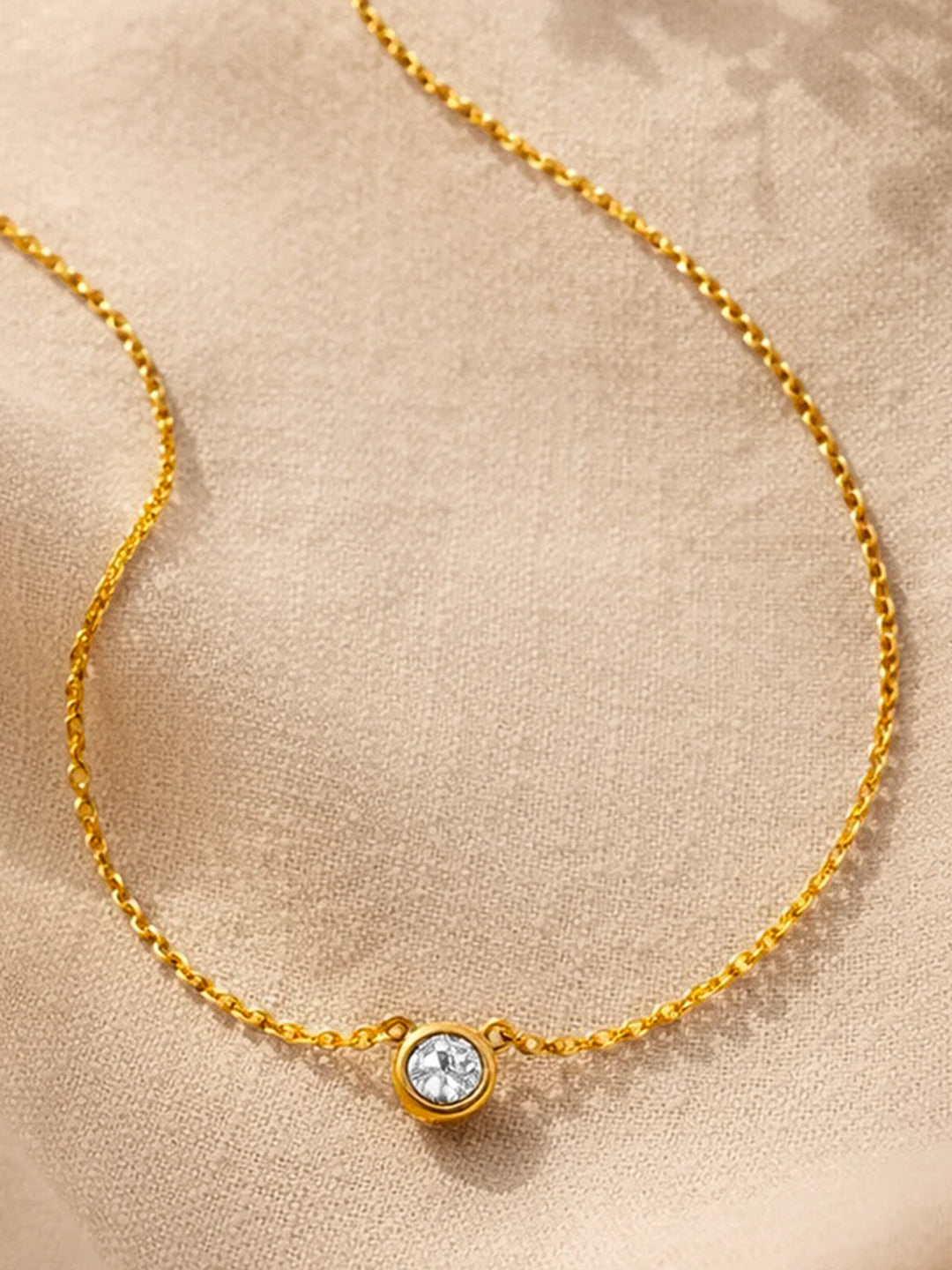 Demi Fine 18K Gold Plated Stainless steel Chain Round Crystal Pendant Necklace Length - 19.1 cm