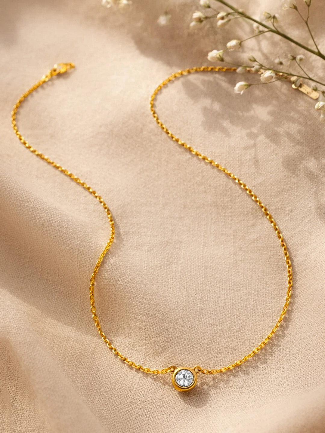 Demi Fine 18K Gold Plated Stainless steel Chain Round Crystal Pendant Necklace Length - 19.1 cm