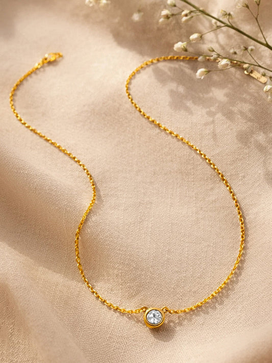 Demi Fine 18K Gold Plated Stainless steel Chain Round Crystal Pendant Necklace Length - 19.1 cm