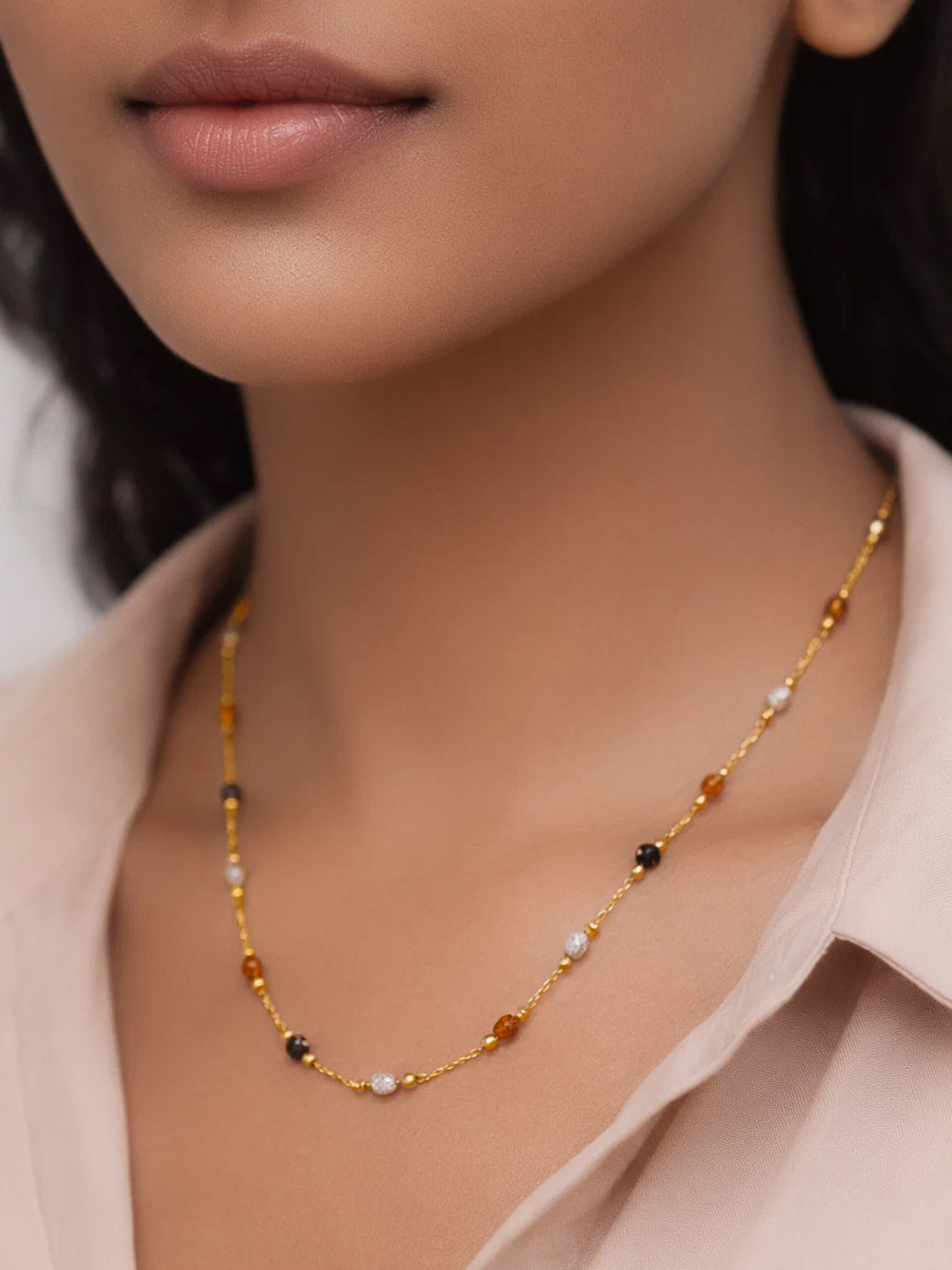 Demi Fine 18K Gold Plated Stainless steel Multicolor Beaded Chain Necklace Length - 20 cm
