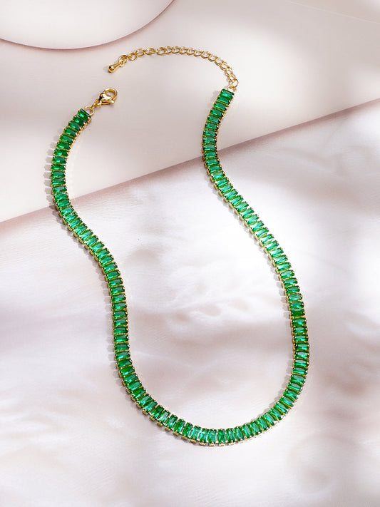 Demi Fine 18K Gold Plated Stainless steel Emerald Chunky Chain Necklace フリーサイズ
