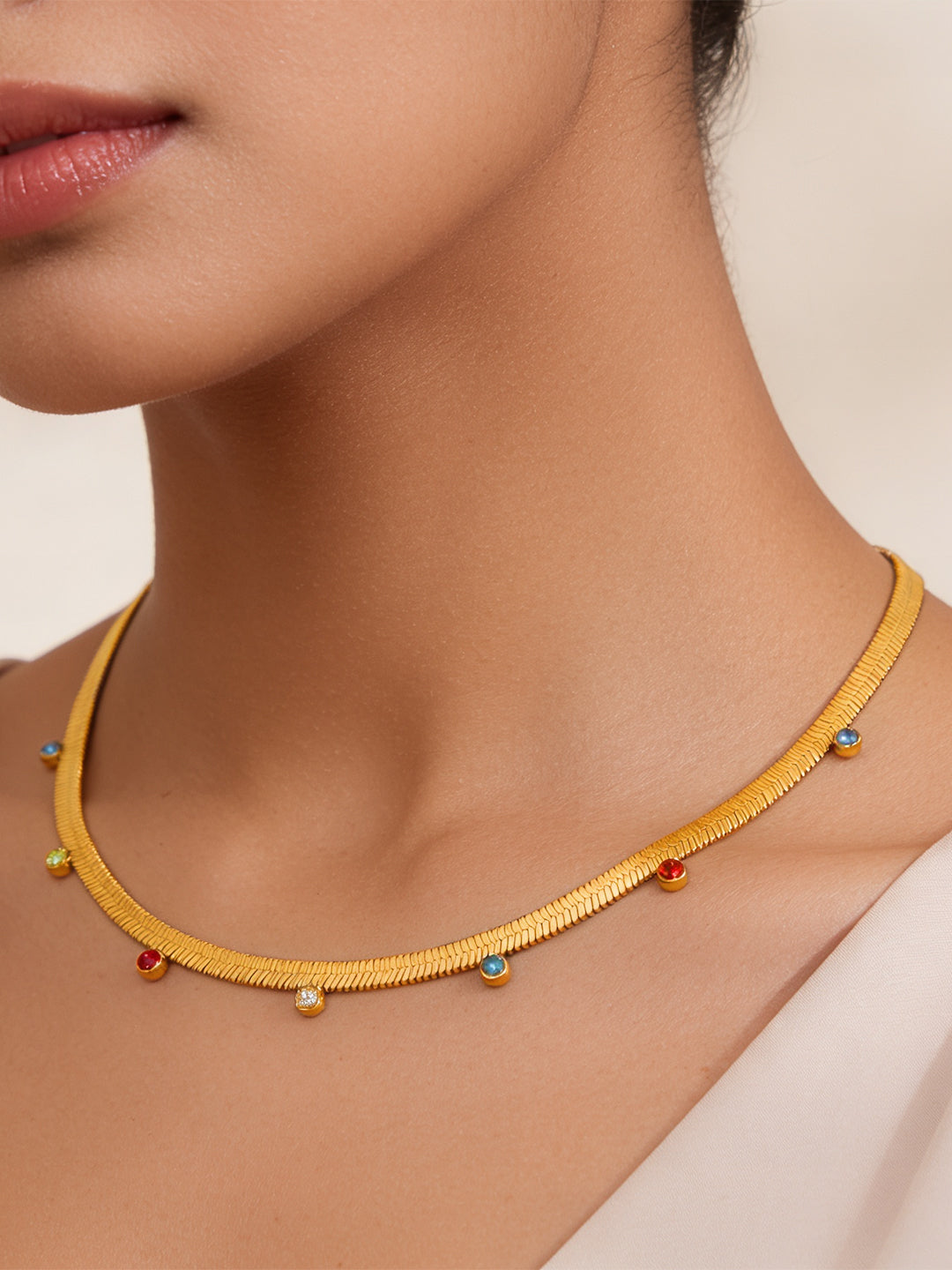 Demi Fine 18K Gold Plated Stainless steel Multi-Crystal Drop Chain Necklace Length - 8.5 cm