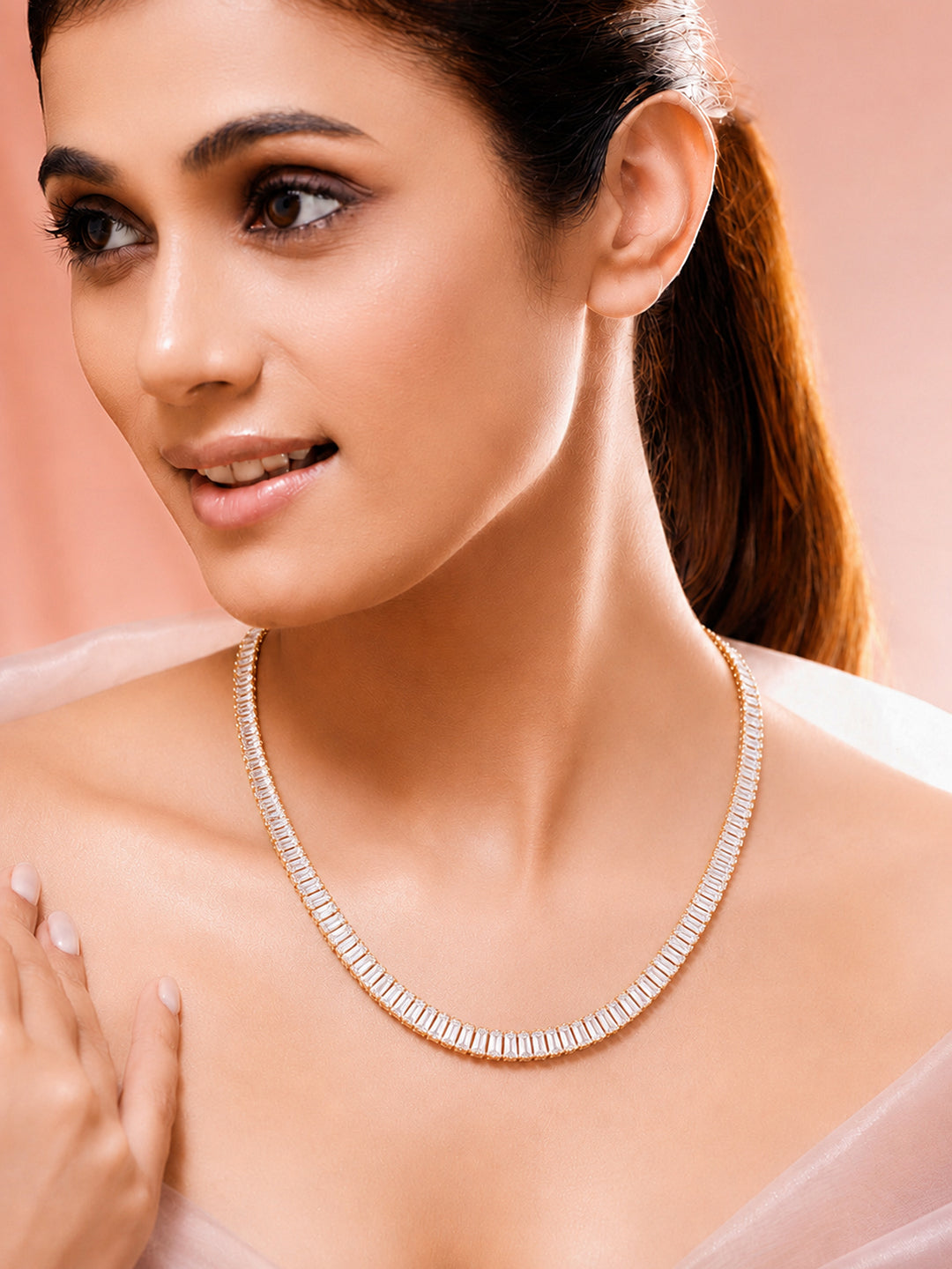 Demi Fine 18K Gold Plated Stainless steel Crystal Chunky Chain Necklace フリーサイズ