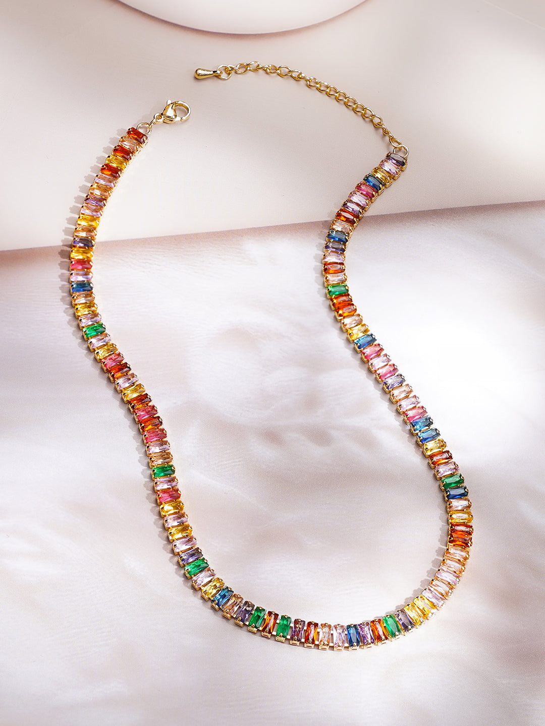 Demi Fine 18K Gold Plated Stainless steel Multi-Crystal Pattern Chain Necklace フリーサイズ