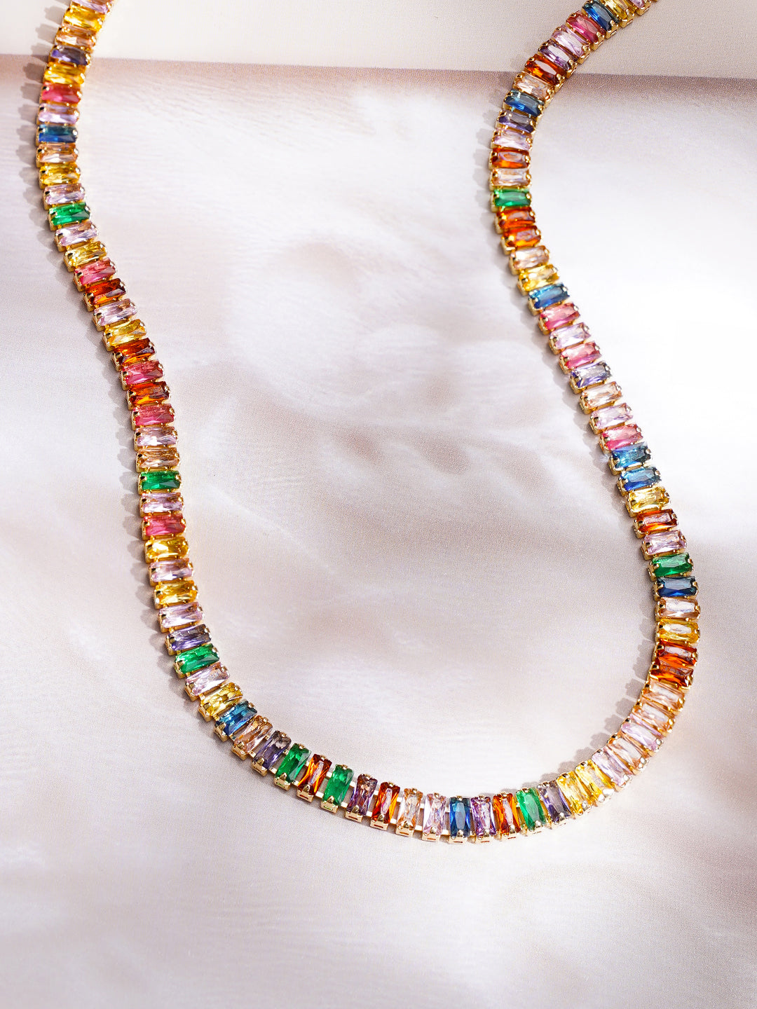 Demi Fine 18K Gold Plated Stainless steel Multi-Crystal Pattern Chain Necklace フリーサイズ