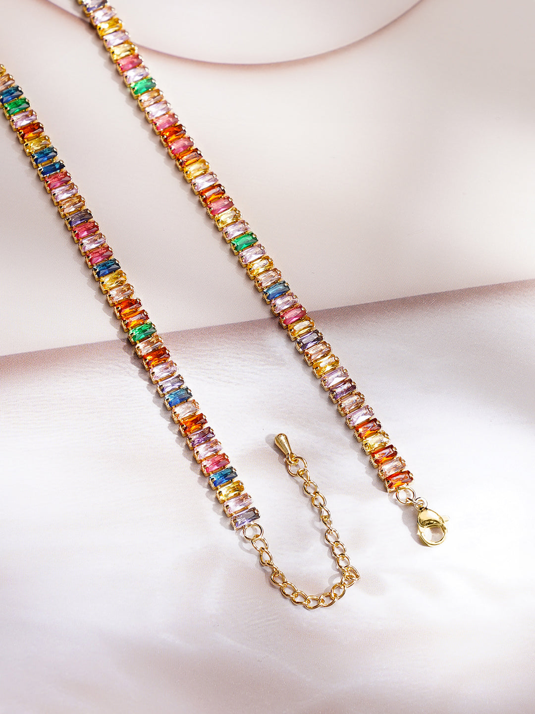 Demi Fine 18K Gold Plated Stainless steel Multi-Crystal Pattern Chain Necklace フリーサイズ