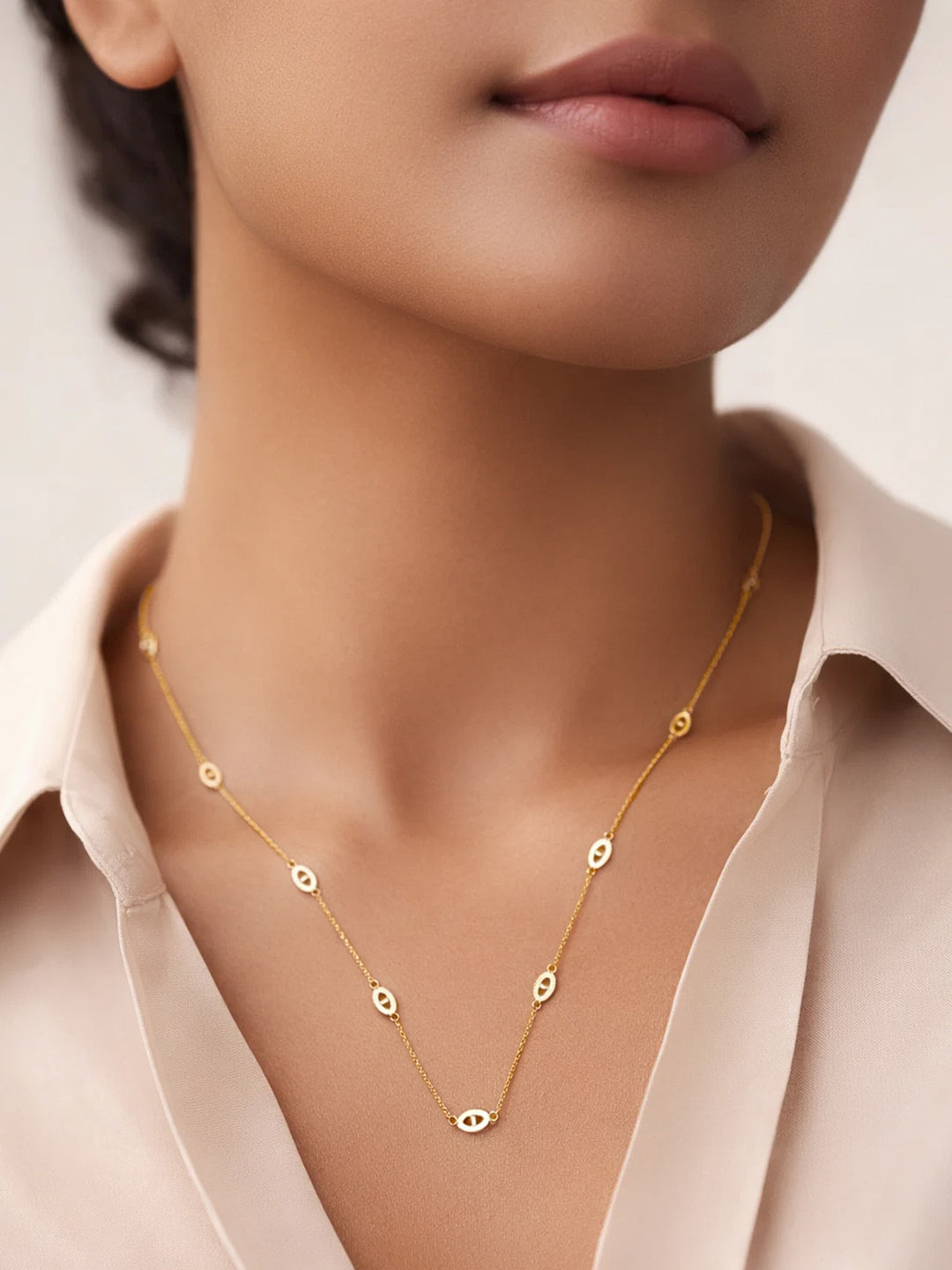 Demi Fine 18K Gold Plated Stainless steel Layer Long Chain Oval Motif Necklace Length - 27.7 cm