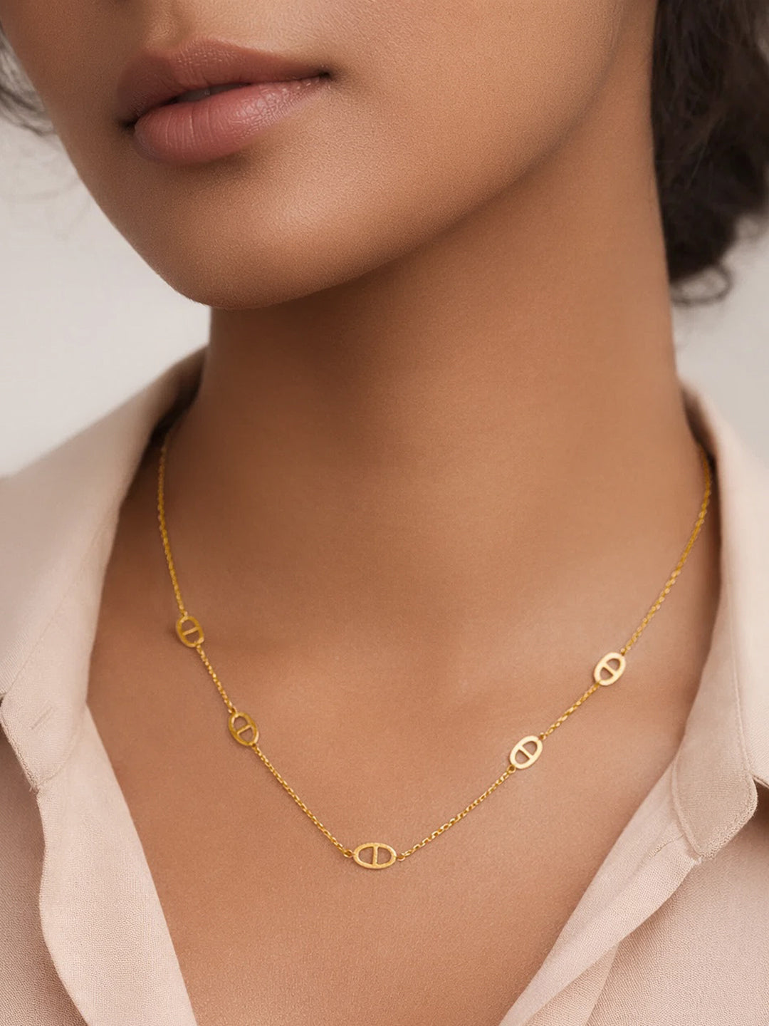 Demi Fine 18K Gold Plated Stainless steel Oval Link Accent Chain Necklace Length - 19.2 cm