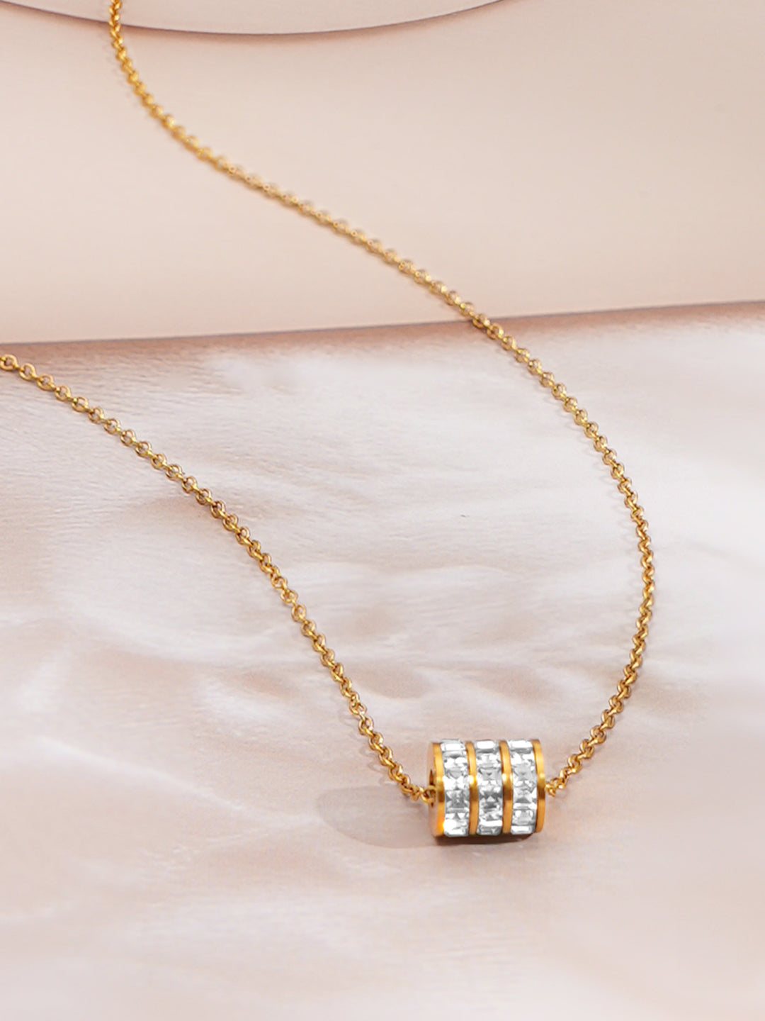 Demi Fine 18K Gold Plated Stainless steel Cubic Zirconia Bar Pendant Necklace Length - 22.2 cm