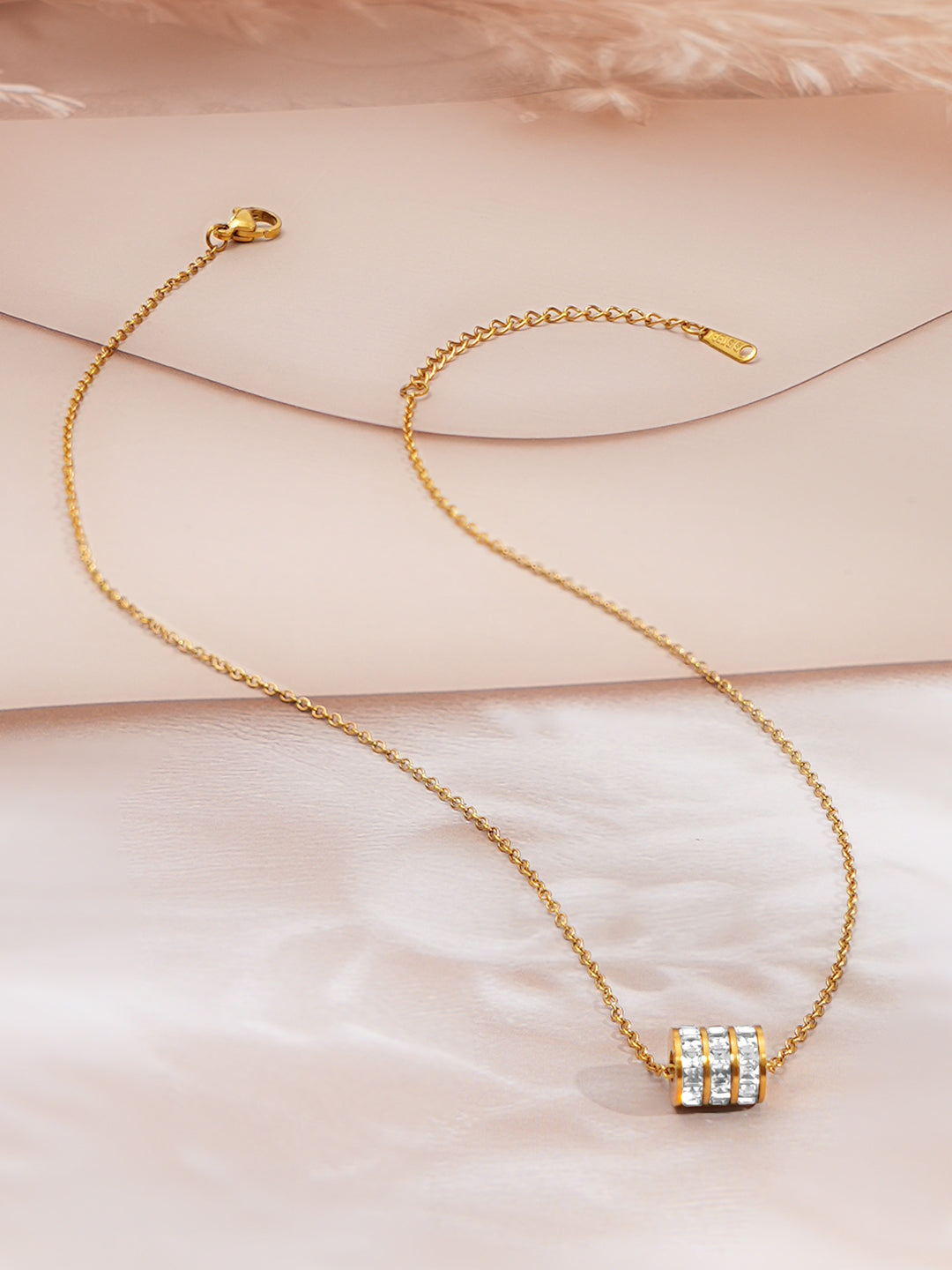 Demi Fine 18K Gold Plated Stainless steel Cubic Zirconia Bar Pendant Necklace Length - 22.2 cm