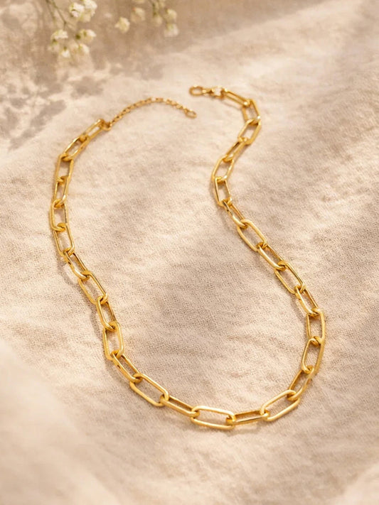 Demi Fine 18K Gold Plated Stainless steel Chunky Paperclip Chain Necklace Length - 23.7 cm