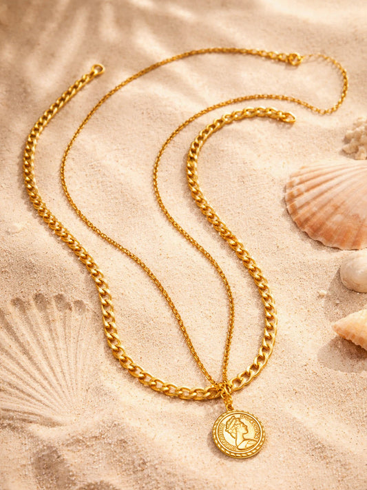 【Rubans】 Demi Fine Gold-Plated Coin Pendant Layered Chain Necklace｜デミファイン ゴールドメッキ コインペンダント レイヤード チェーンネックレス