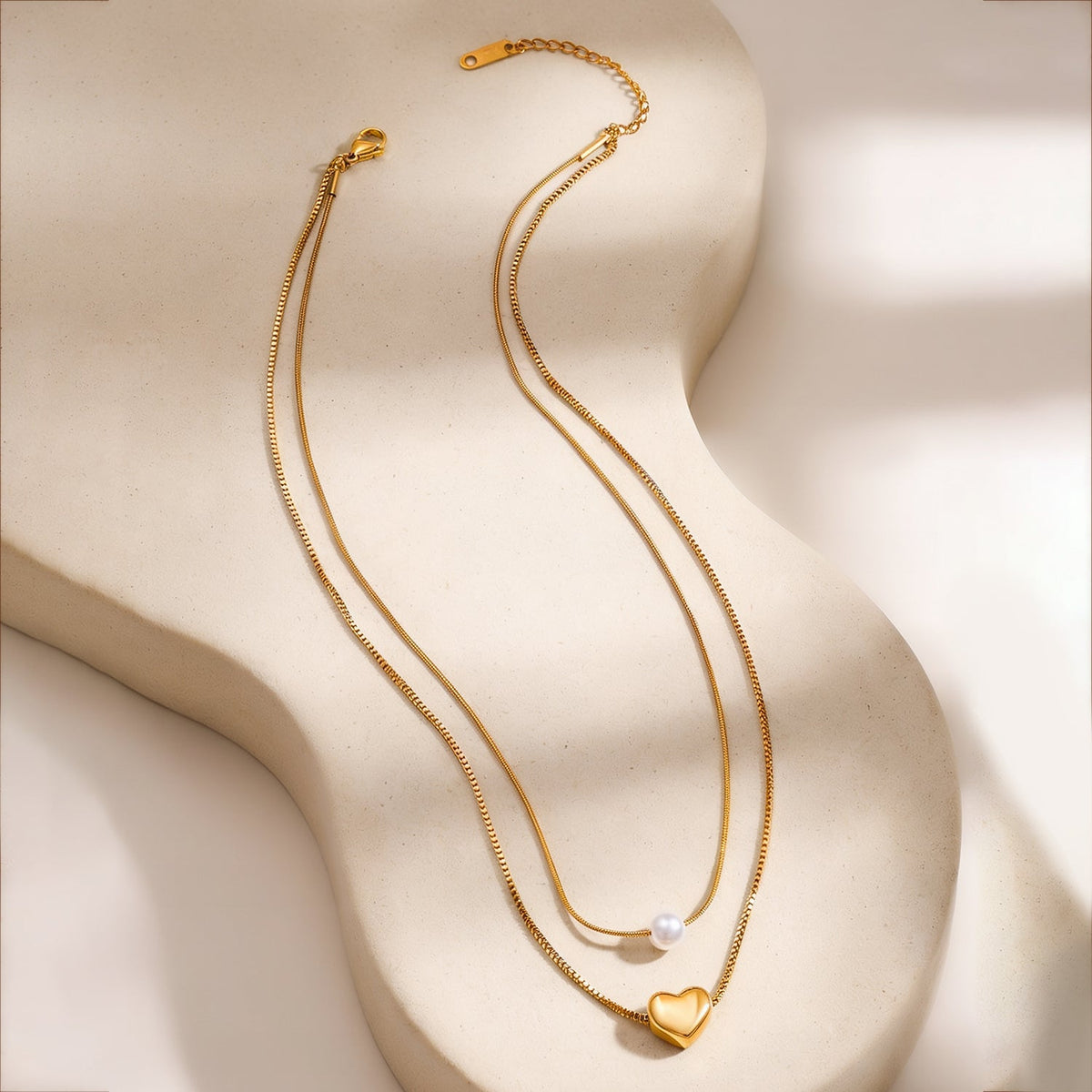 Demi Fine 18K Gold Plated Stainless Steel Heart & Pearl Layered Necklace フリーサイズ