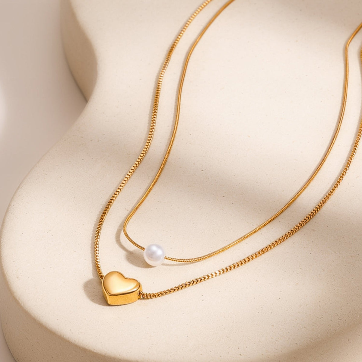 Demi Fine 18K Gold Plated Stainless Steel Heart & Pearl Layered Necklace フリーサイズ