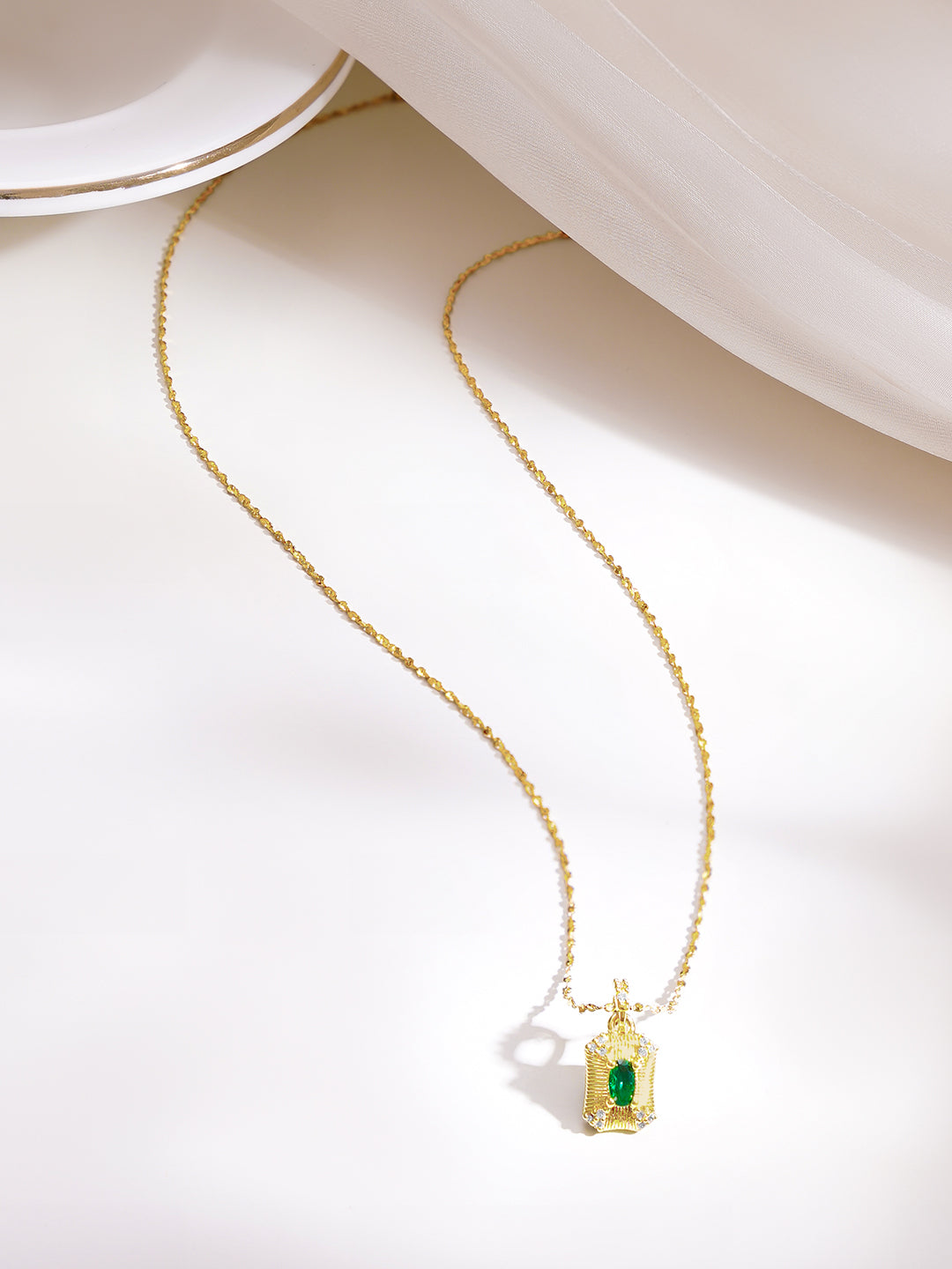 Demi Fine 18K Gold Plated Stainless Steel Green Crystal Pendant Necklace フリーサイズ