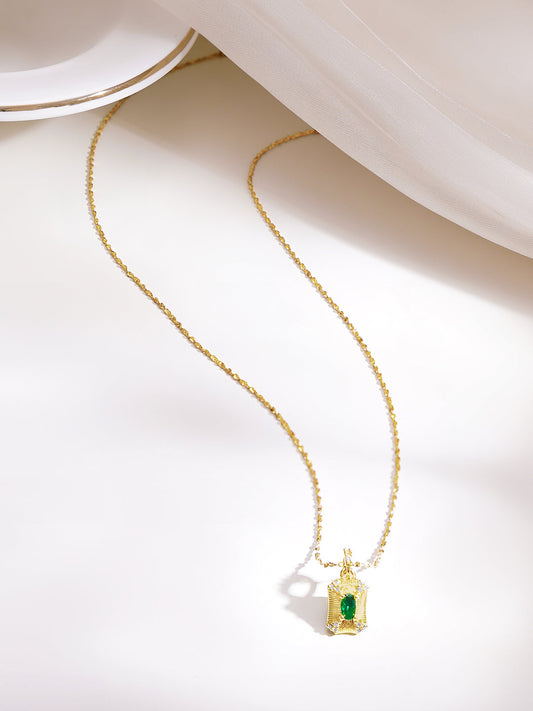 Demi Fine 18K Gold Plated Stainless Steel Green Crystal Pendant Necklace フリーサイズ