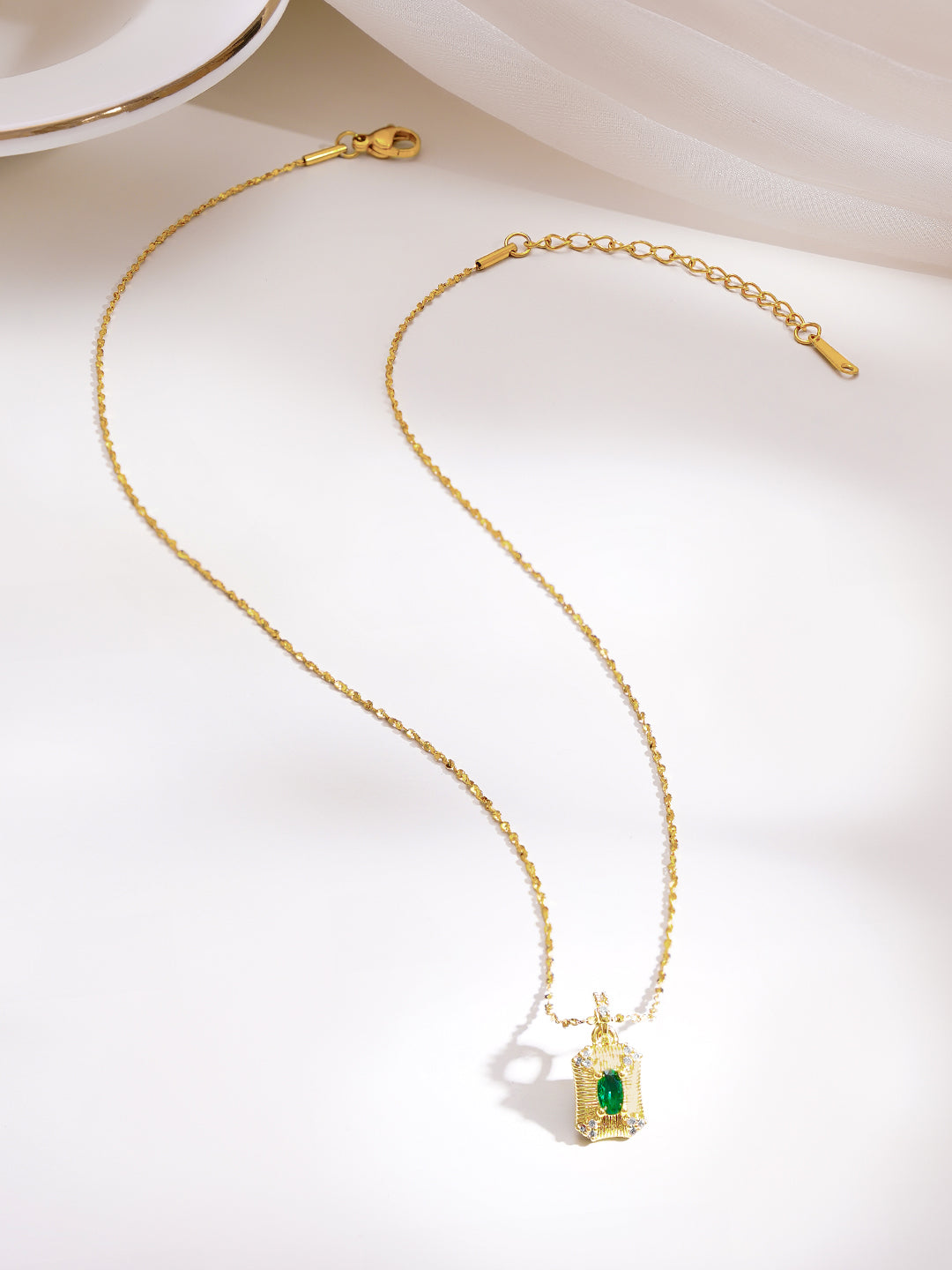 Demi Fine 18K Gold Plated Stainless Steel Green Crystal Pendant Necklace フリーサイズ