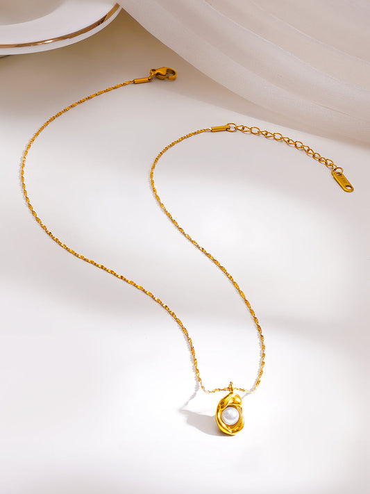 Demi Fine 18K Gold Plated Stainless Steel Pearl Pendant Necklace フリーサイズ