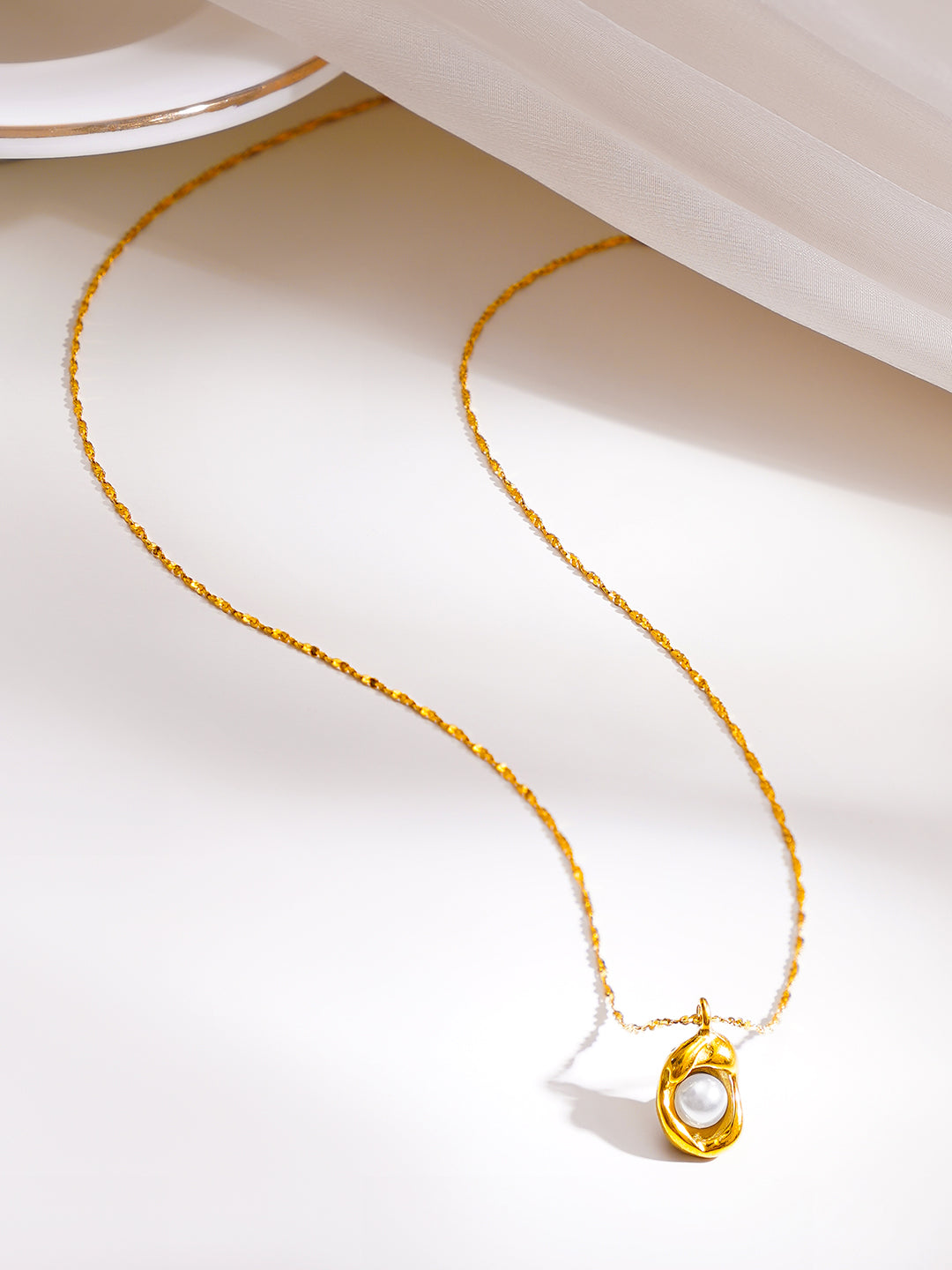 Demi Fine 18K Gold Plated Stainless Steel Pearl Pendant Necklace フリーサイズ