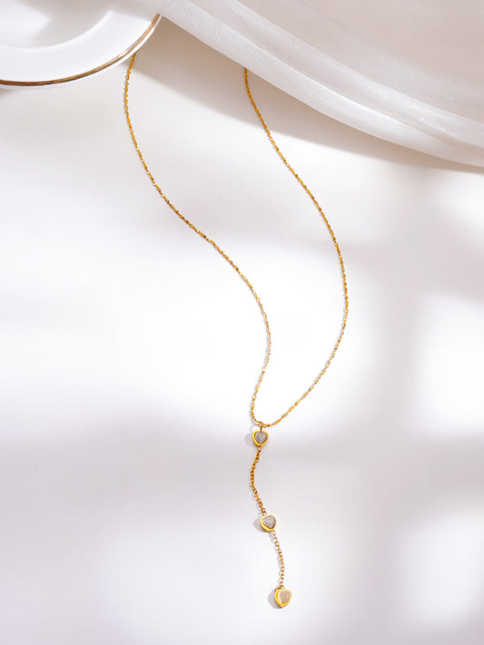 Demi Fine 18K Gold Plated Stainless Steel Heart Pearl Drop Necklace フリーサイズ