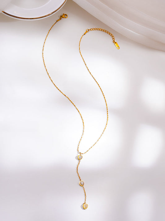 Demi Fine 18K Gold Plated Stainless Steel Heart Pearl Drop Necklace フリーサイズ