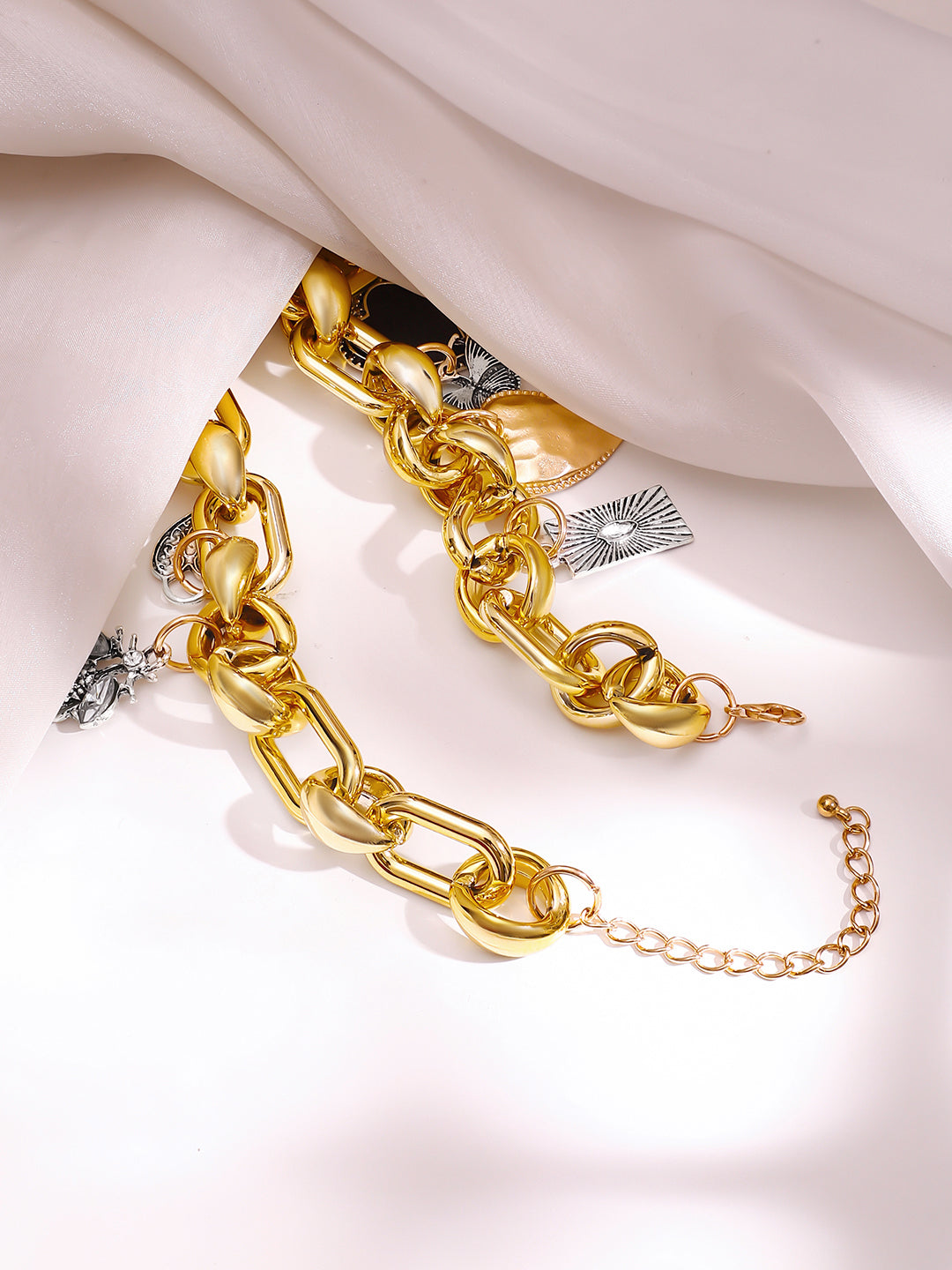 【Rubans】 Dual Tone Heart Charm Chunky Chain Necklace｜デュアルトーン ハートチャーム チャンキーチェーン ネックレス