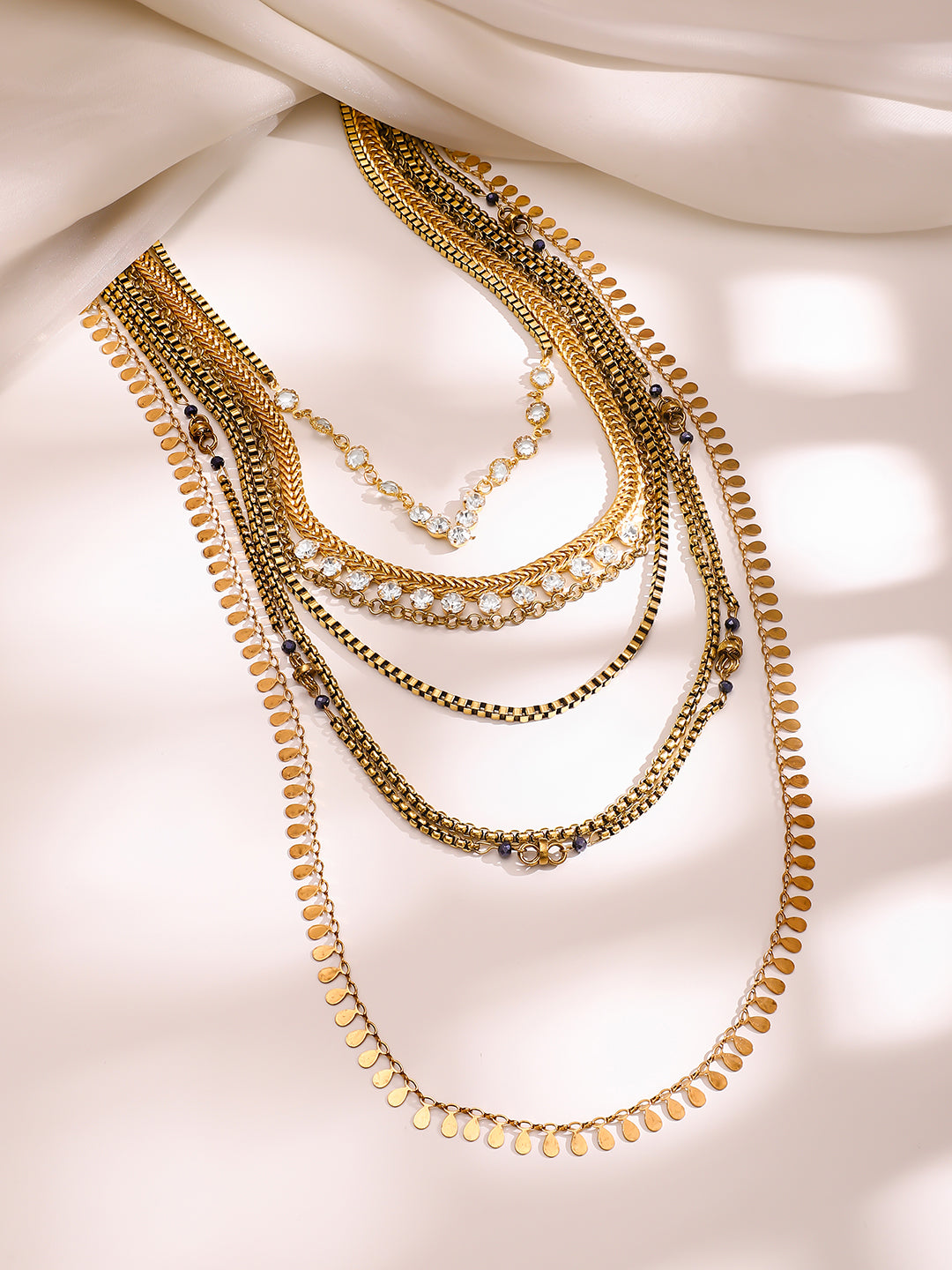 【Rubans】 Gold Plated Layered Cascade Statement Necklace｜ゴールドメッキ レイヤード カスケード ステートメント ネックレス