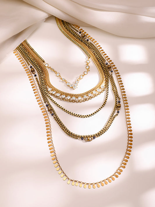 【Rubans】 Gold Plated Layered Cascade Statement Necklace｜ゴールドメッキ レイヤード カスケード ステートメント ネックレス