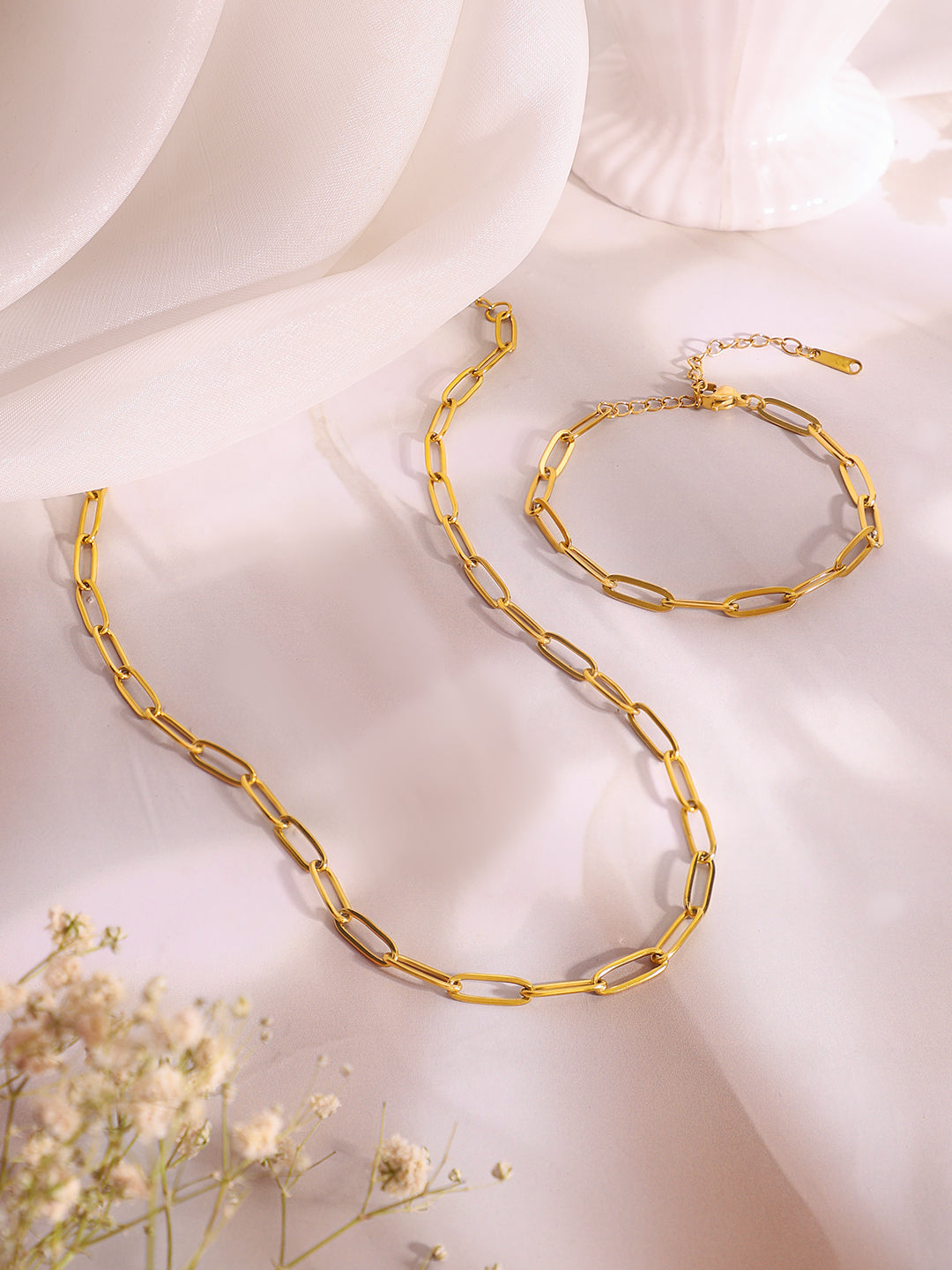 Demi Fine 18K Gold Plated Stainless Steel Paperclip Necklace & Bracelet Set フリーサイズ
