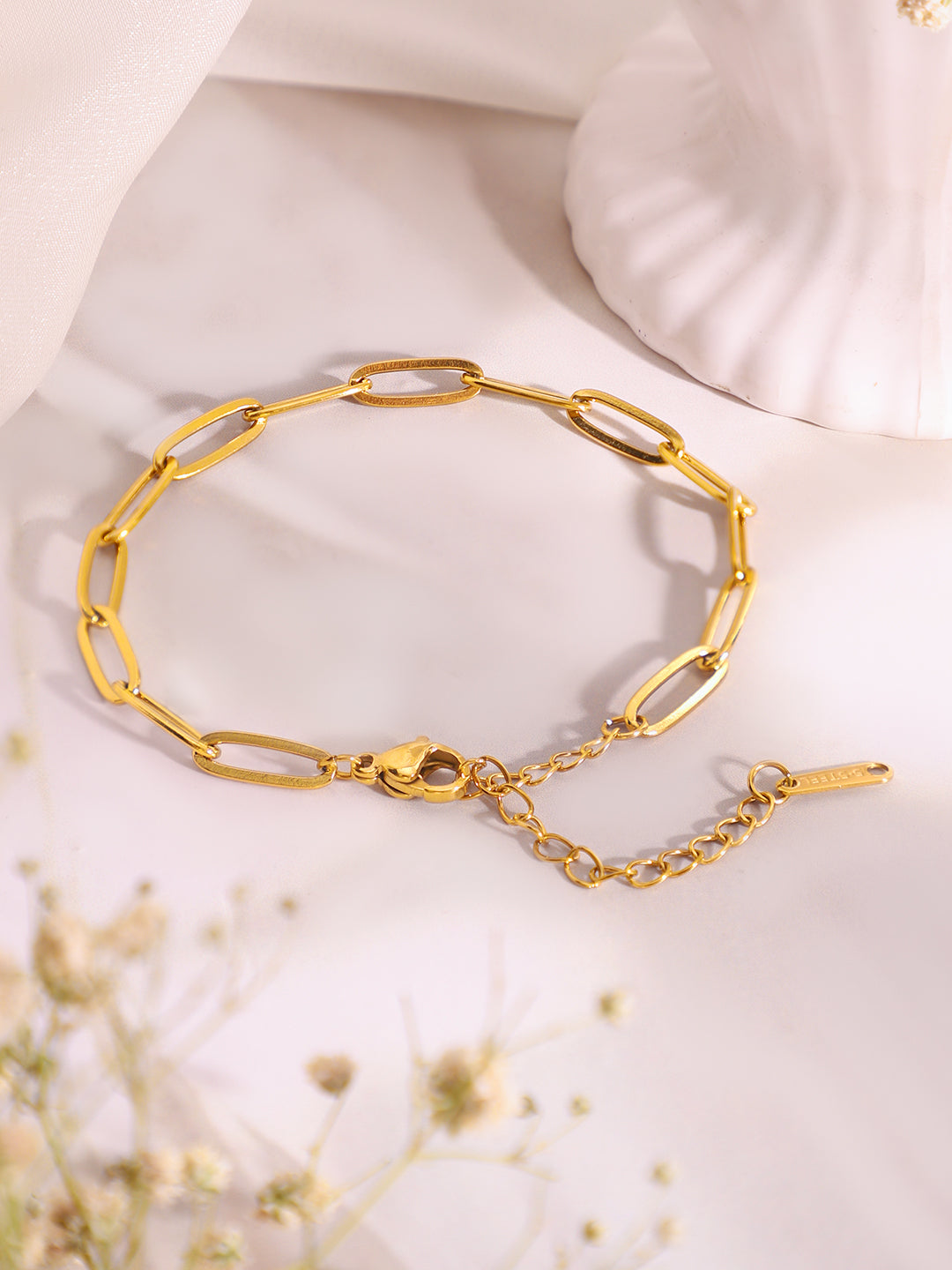 Demi Fine 18K Gold Plated Stainless Steel Paperclip Necklace & Bracelet Set フリーサイズ