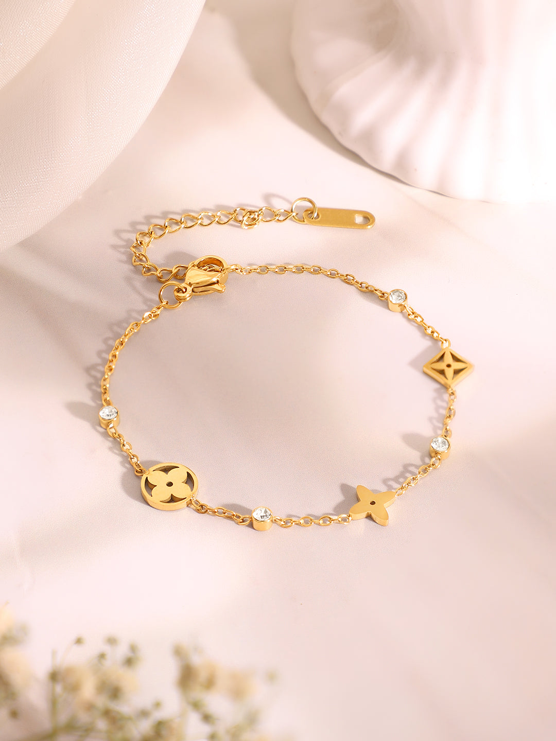 Demi Fine 18K Gold Plated Stainless Steel Crystal Necklace & Bracelet Set フリーサイズ